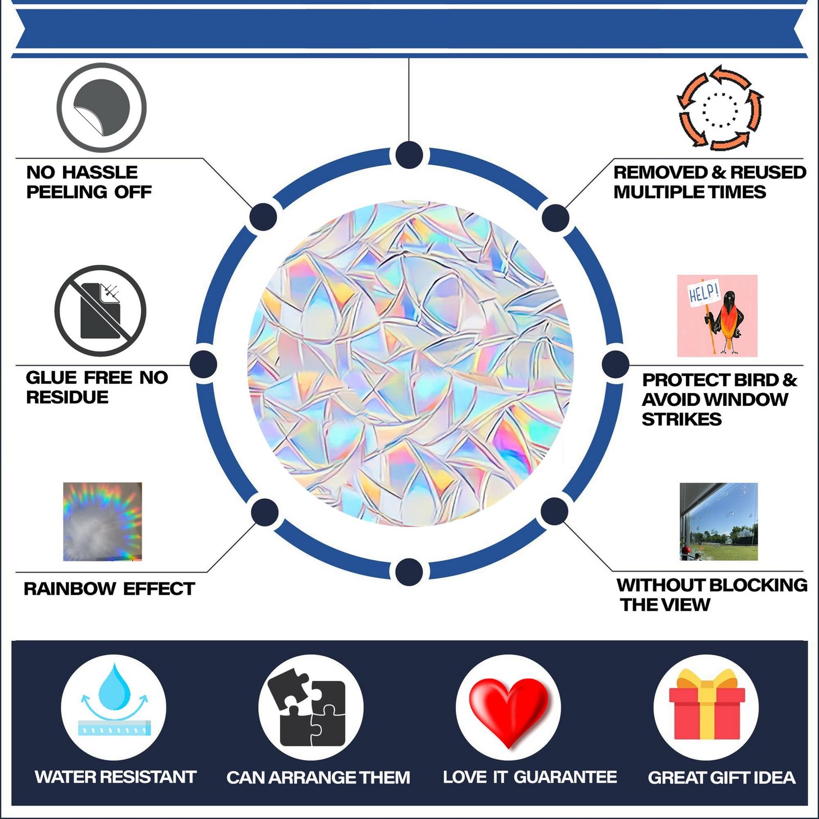 81 Pieces Circle Window Decals for Bird Strikes – 1.7 inches, Rainbow