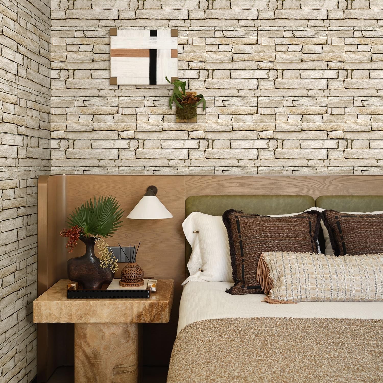 3D Peel and Stick Faux Stone Wall Panels 11.8" x 11.8" 10-Pack, Stone-Look Wall