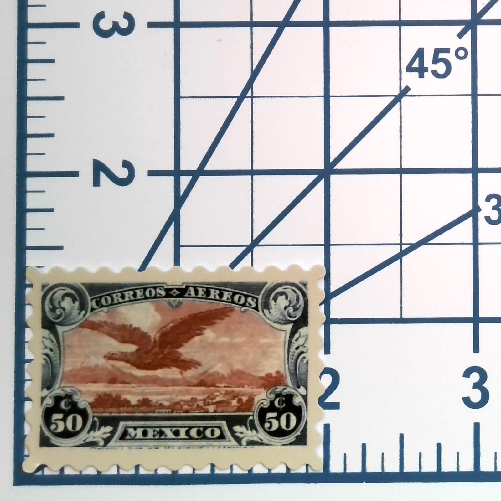 Vintage Mexico Air Mail Stamp Sticker 50c Eagle & Volcano Landscape Vinyl Decal