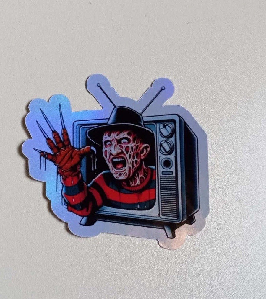 Freddy Krueger Horror retro TV set 3 inch waterproof holographic sticker