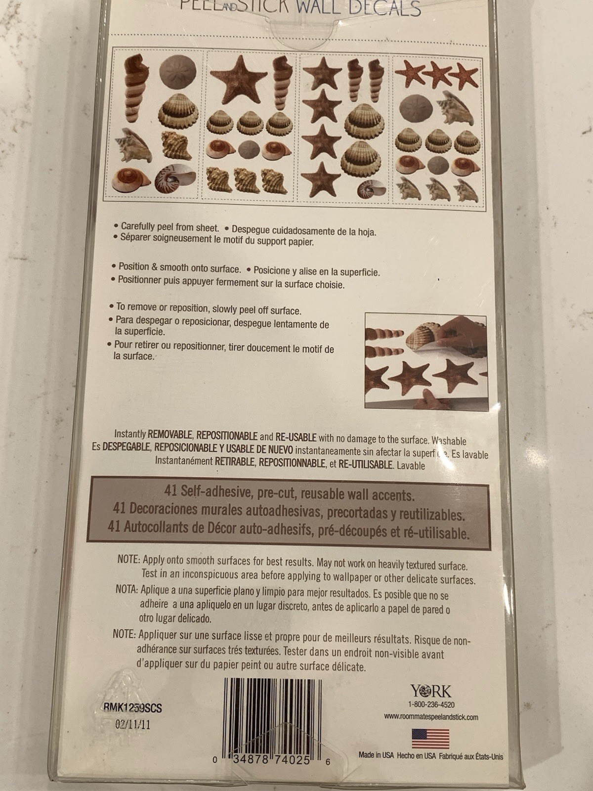 Nautical Seashell & Starfish Peel & Stick (41) Repositionable Wall Decals NEW