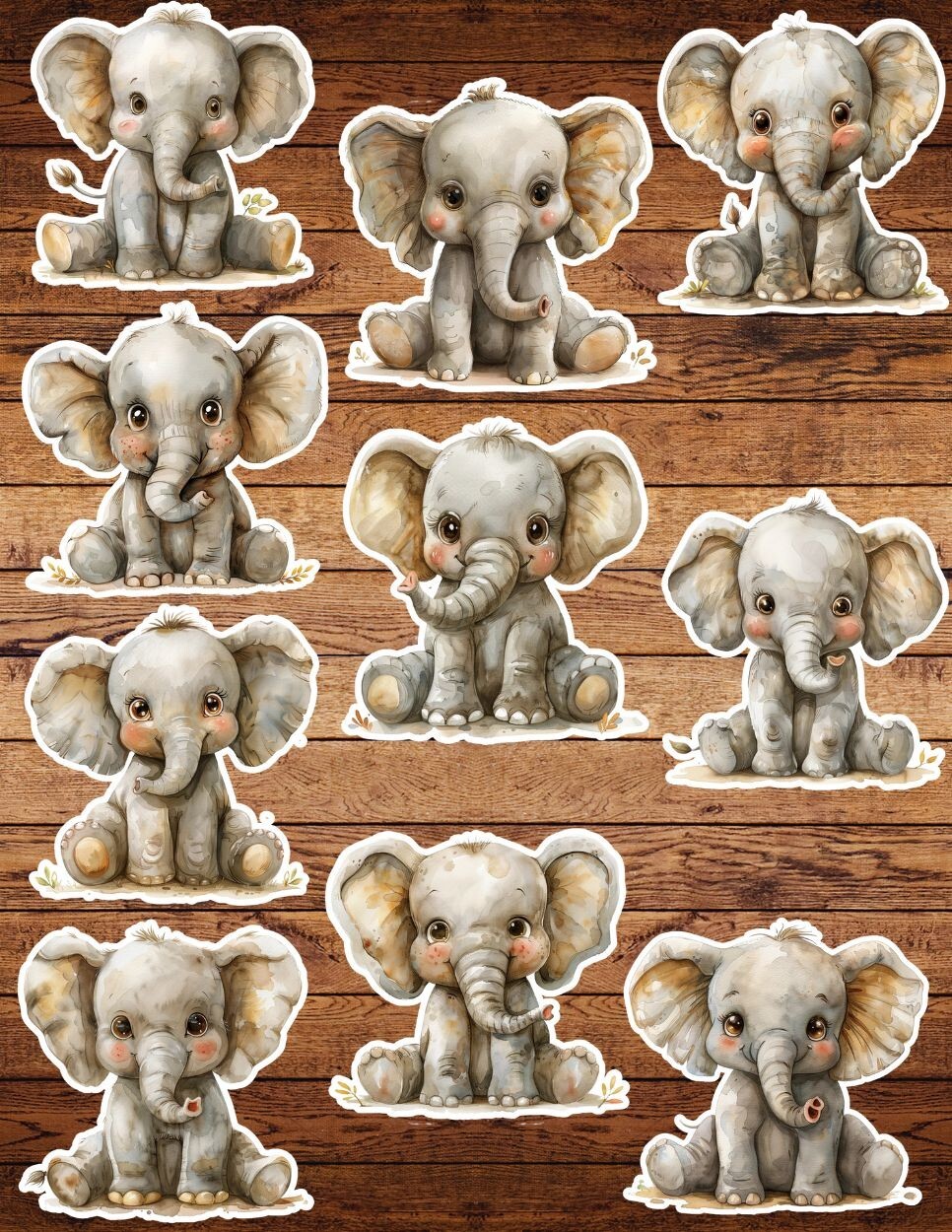 Watercolor Elephant Die Cut Vinyl Stickers Set Notebook Laptop WaterBottle
