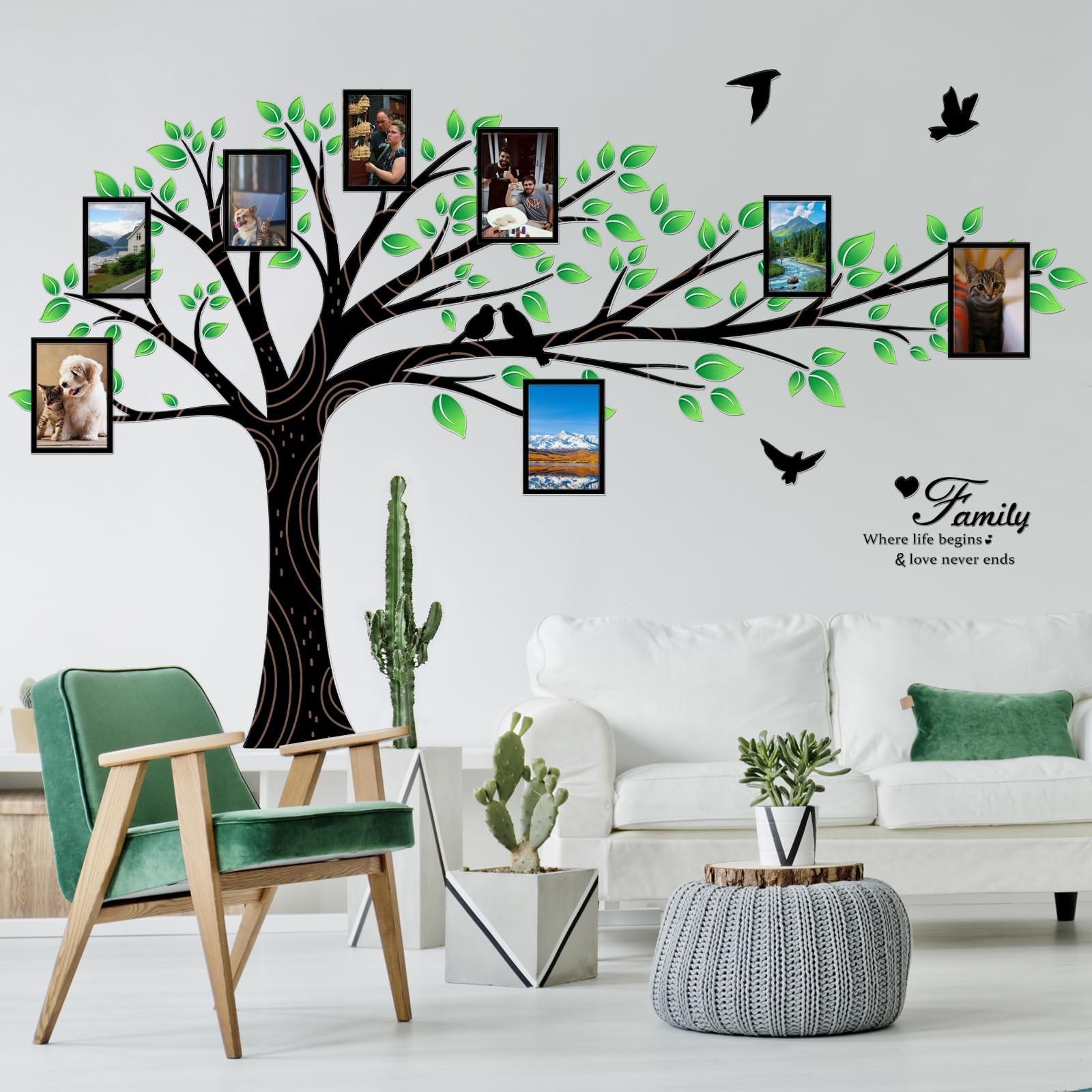 4 Sheets Large Family Photo Frame Tree Wall Stickers, DIY Leaves Family Tree …