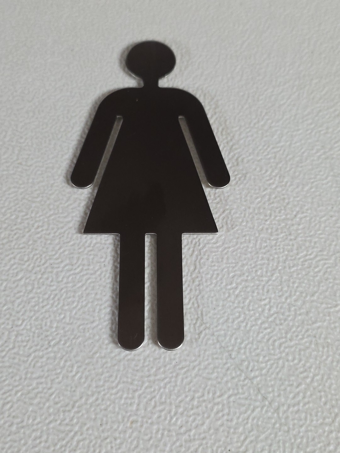 Female Restroom Sign Metal Stick On 2" x 4.25" Silver Tone Toilet Girls Bathroom