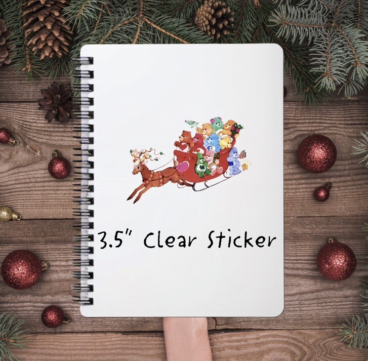 Care Bears Sticker SET OF 5, Clear Decals 3.5” Bear Cousins Christmas Series 2