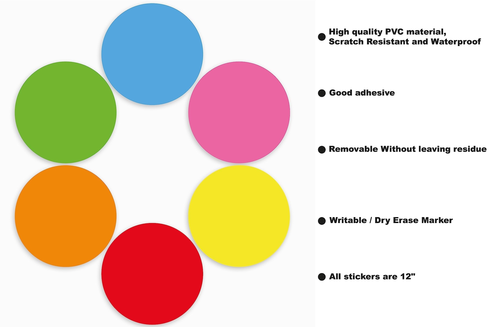 Dry Erase Circles 6 Pcs 12"Big Size Vinyl Dots for Classroom and Kindergarte…
