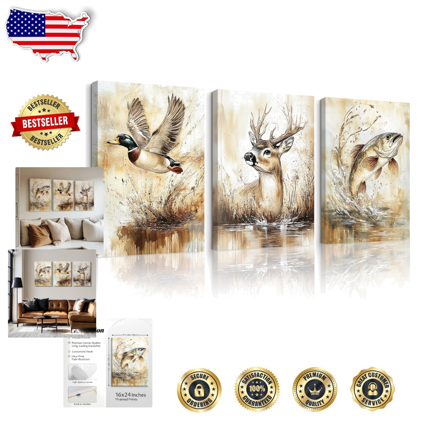 High-Quality Wrapped Canvas 16×24 Mallard Duck Nursery Print