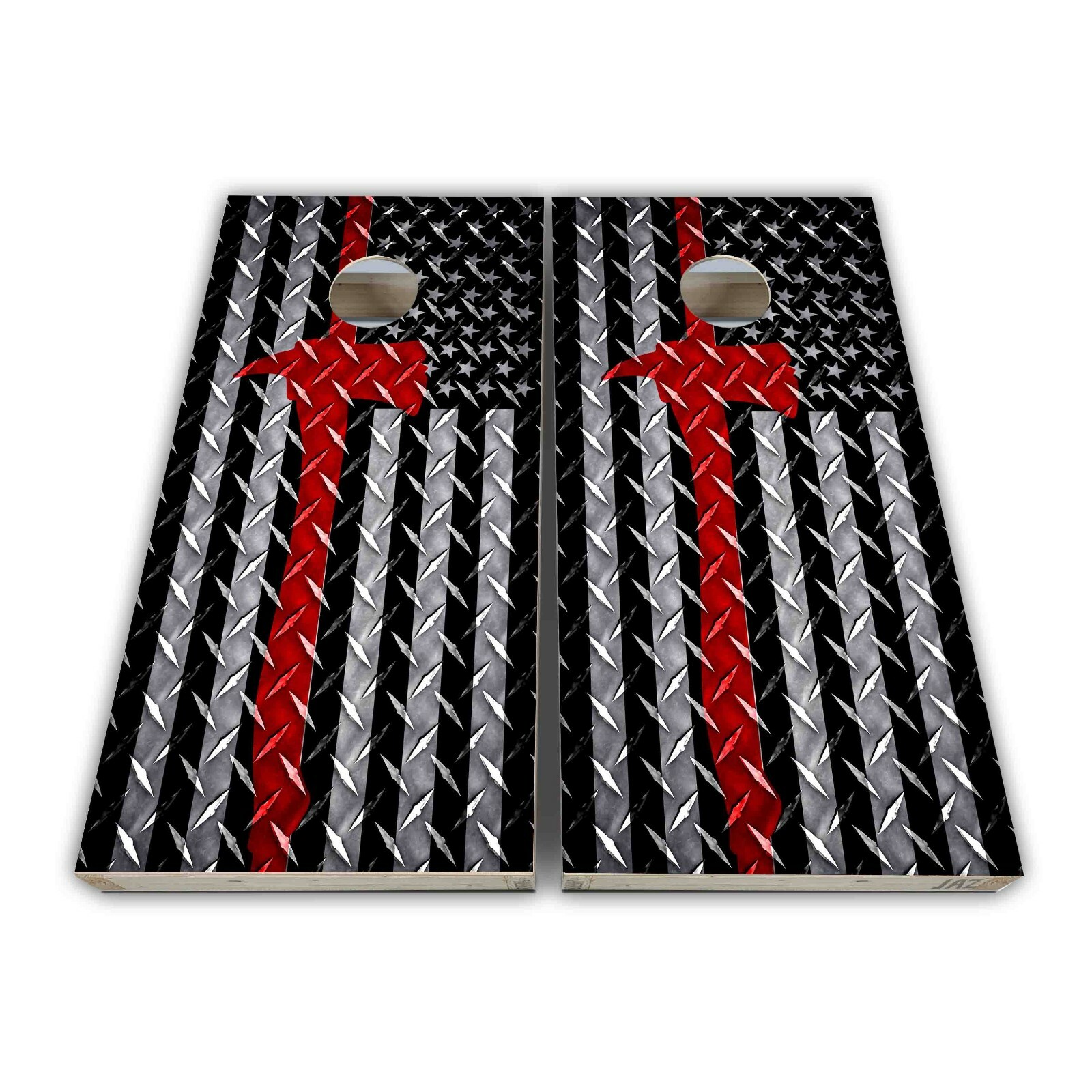 Fireman ax diamondplate Flag Cornhole Board Printed 3M Vinyl Wrap Single or Set