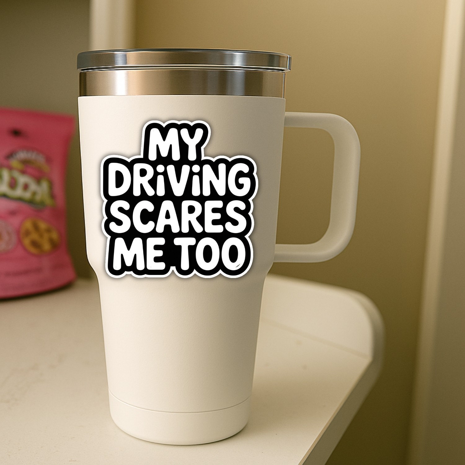 Funny "My Driving Scares Me Too" Stickers: 4-Pack Waterproof Vinyl Decals