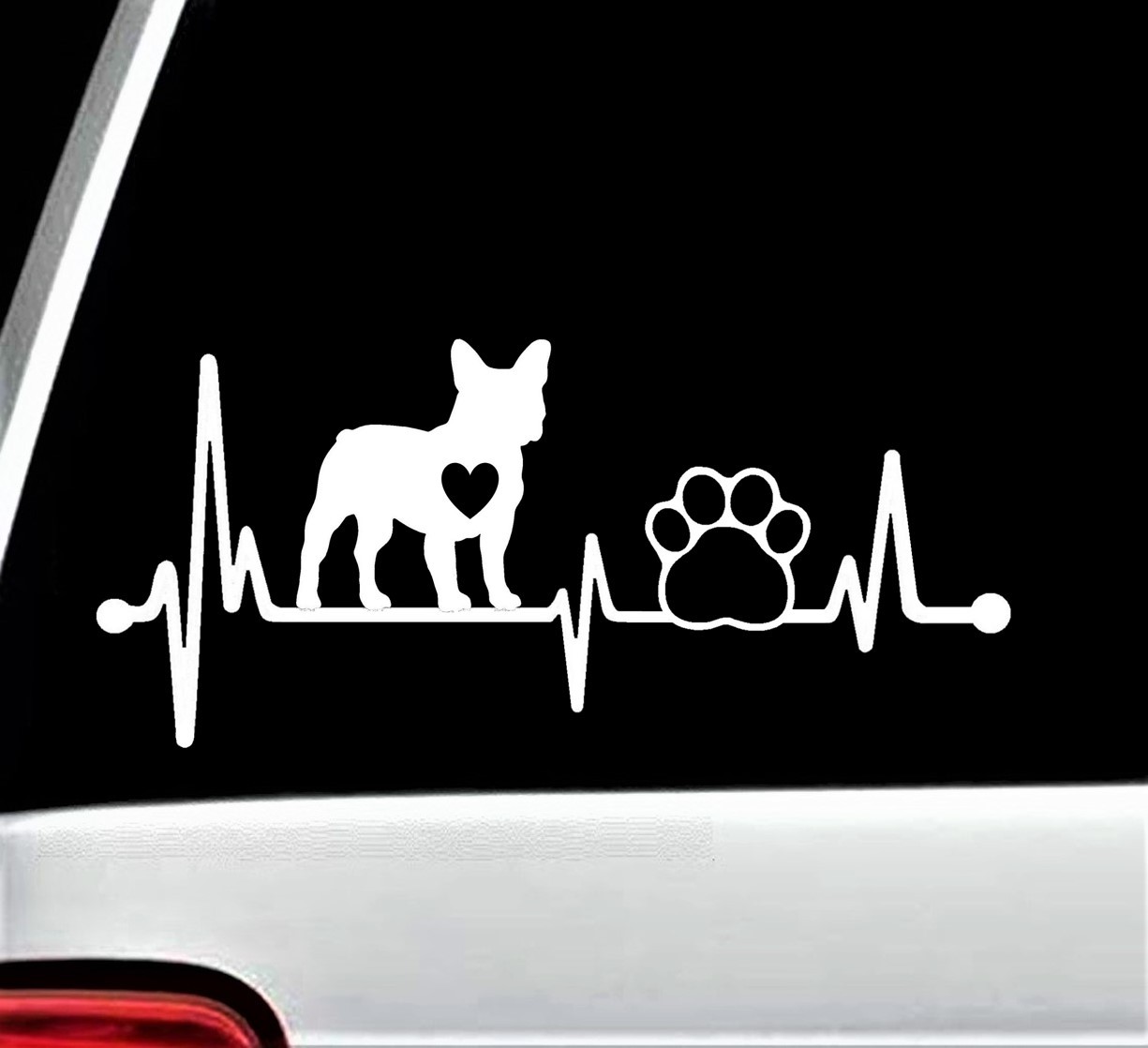 Frenchie French Bulldog Heartbeat Lifeline Paw Decal Sticker Car Window BG 156