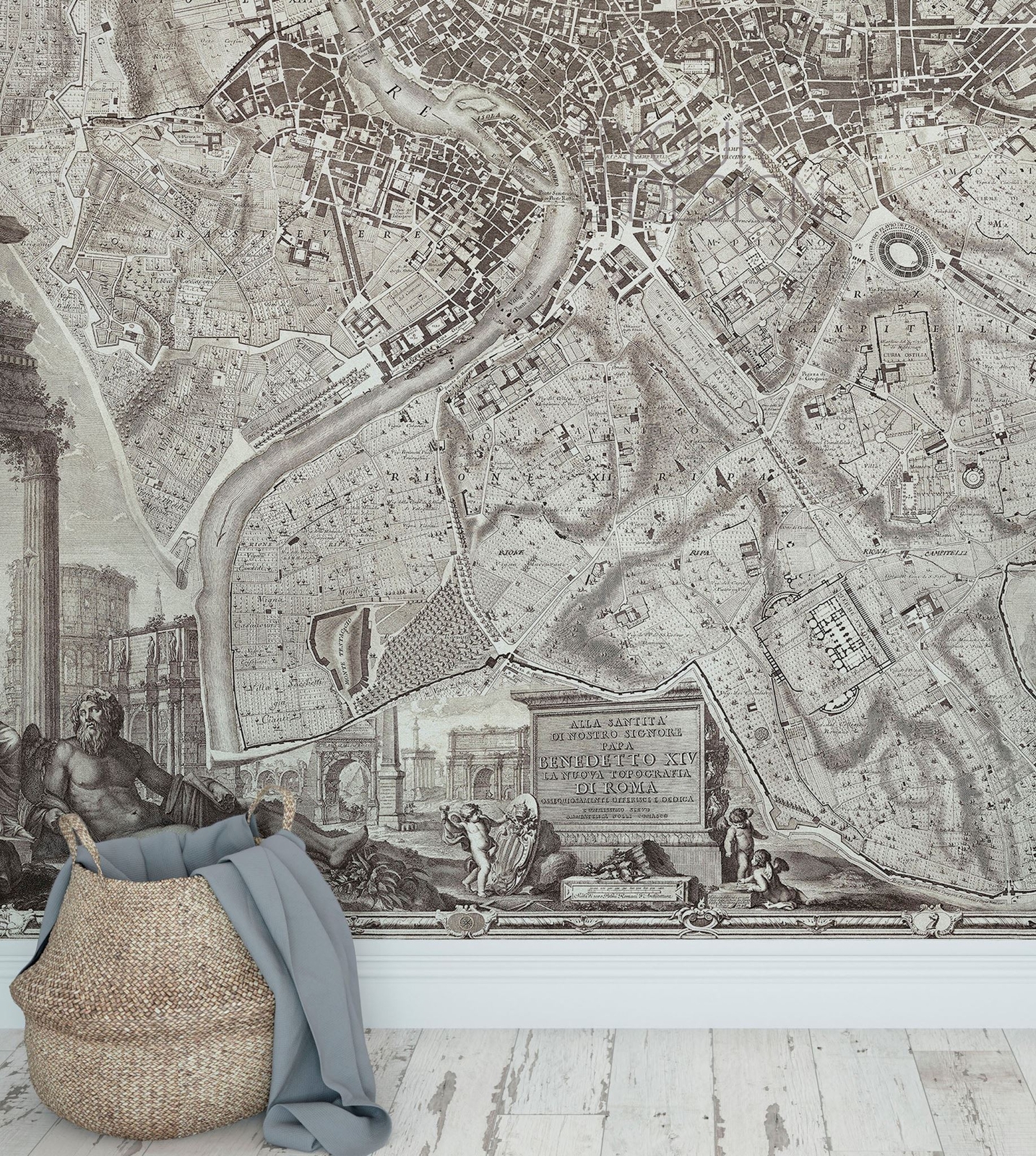 Vintage Old Map of Rome Italy Wall Mural. The Large Plan of Rome Peel and Stick