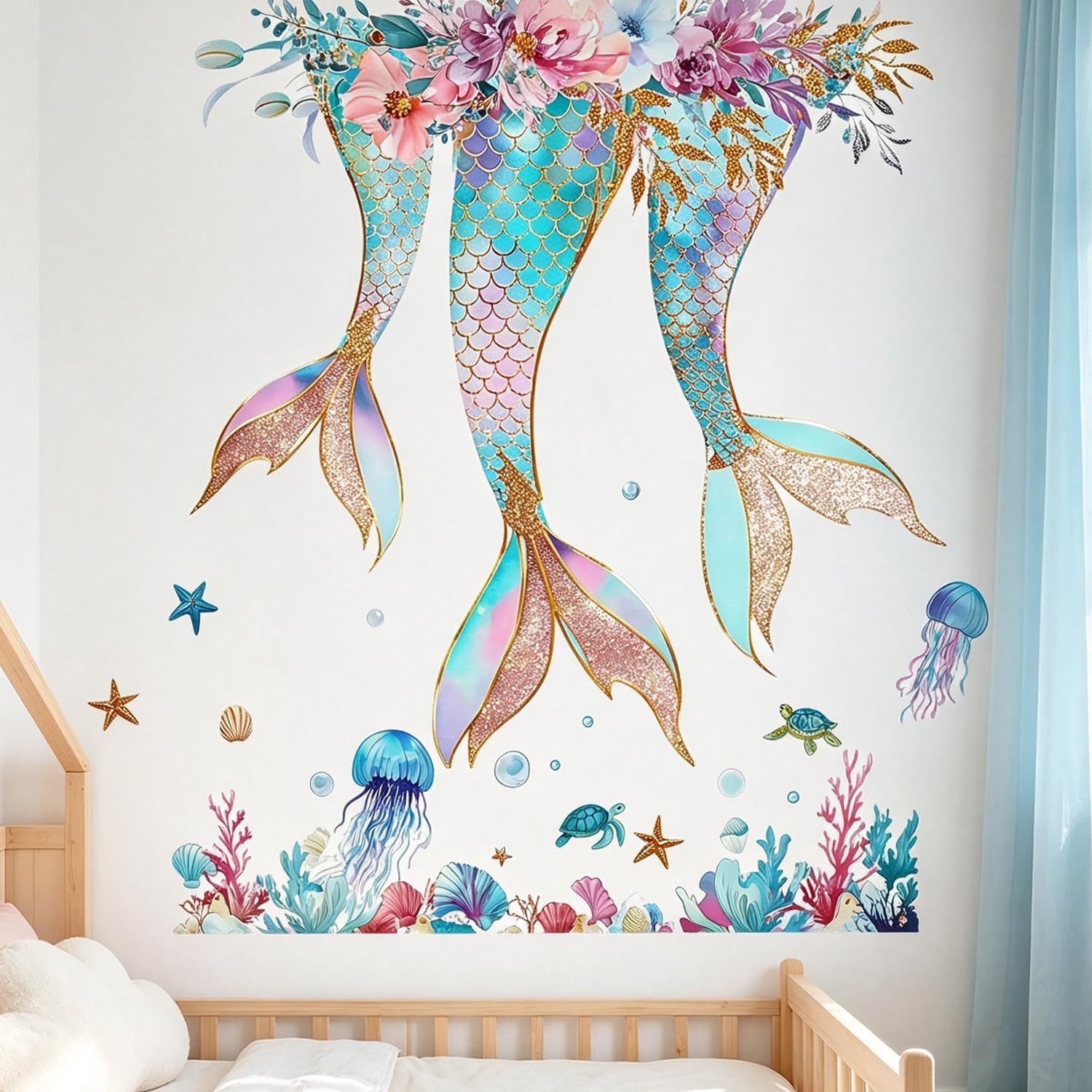 Mermaid Ocean Jellyfish Starfish Nursery Wall Decals – Removable Peel and Stick