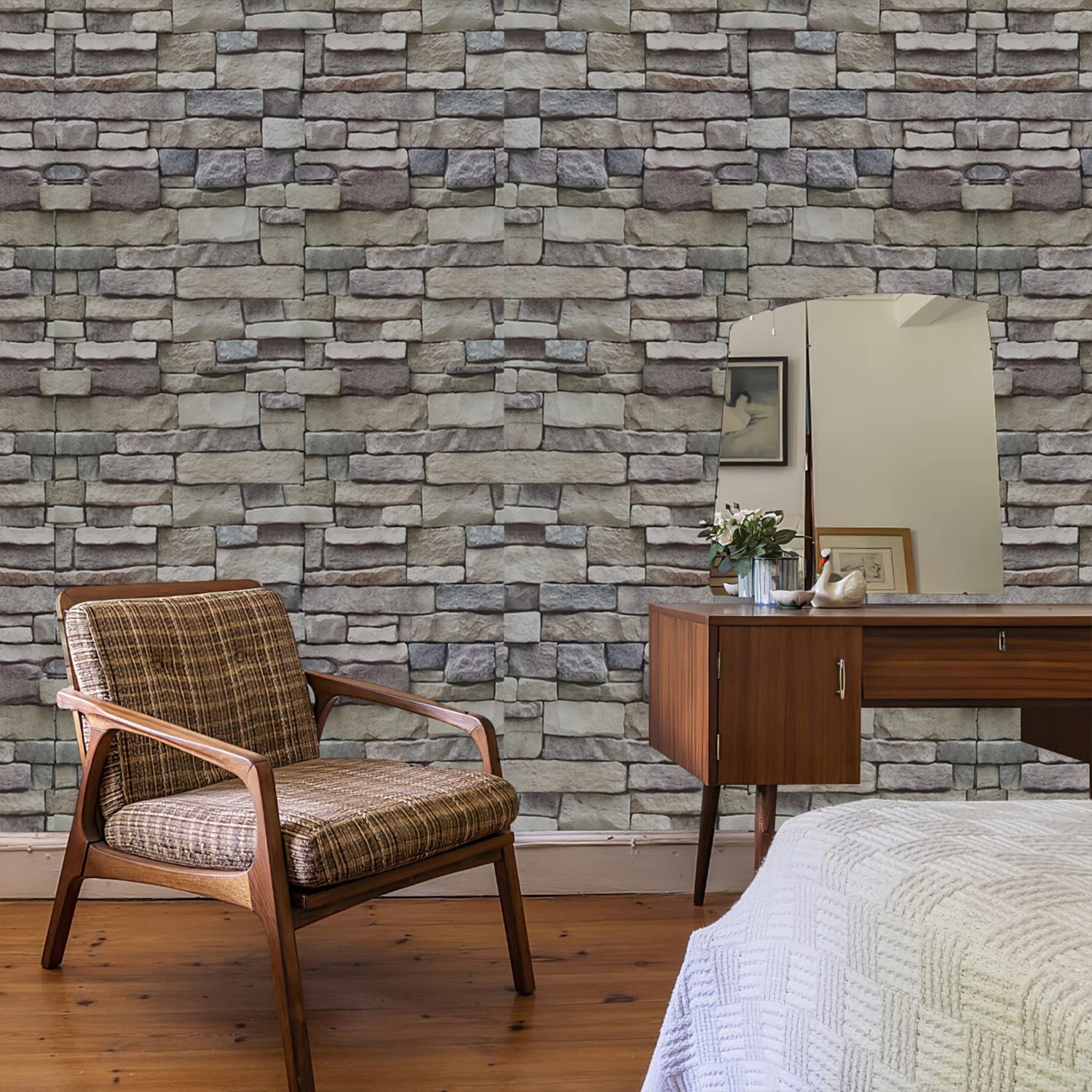Ohmywor Stone Peel and Stick Wallpaper 17.7"x 118" Self-Adhesive Brick Wall P…