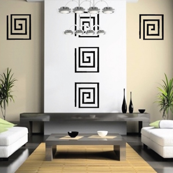 Elegant Design Wall Decals, Fancy Wall Pattern Wall Vinyl, Square Spirals, d81