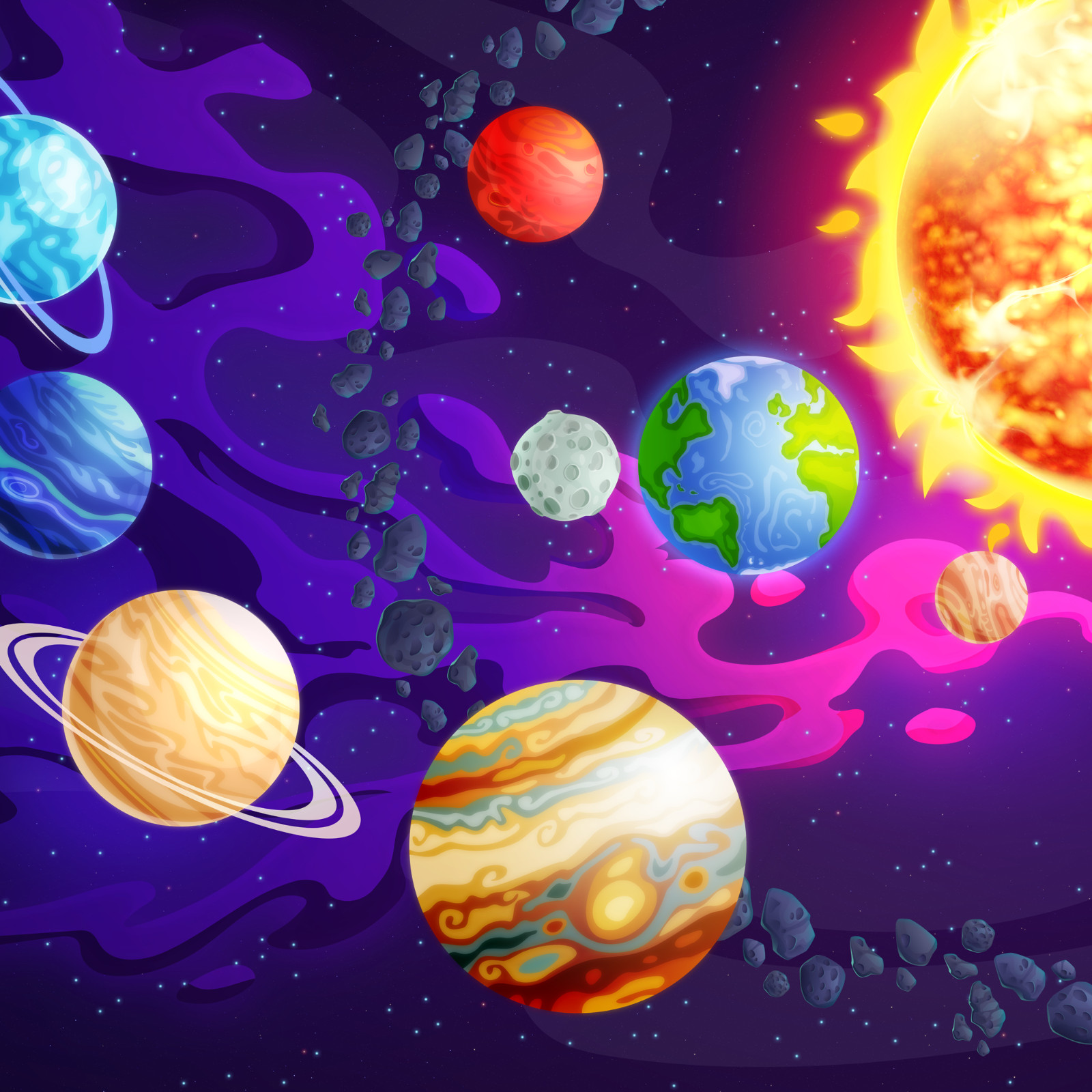Kids Solar System Space Wall Mural Wrap Peel and Stick Vinyl Wallpaper Wrap Film