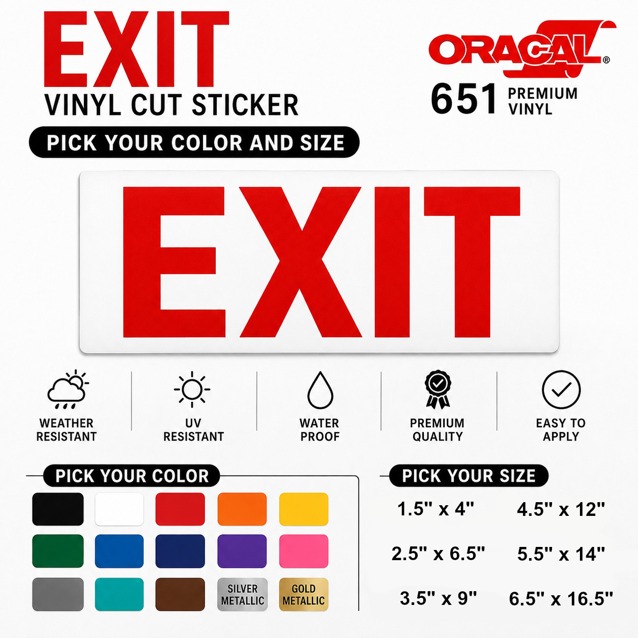 EXIT VINYL CUT STICKER FOR HOME BUSINESS WINDOWS & DOORS OSHA ORACAL 651