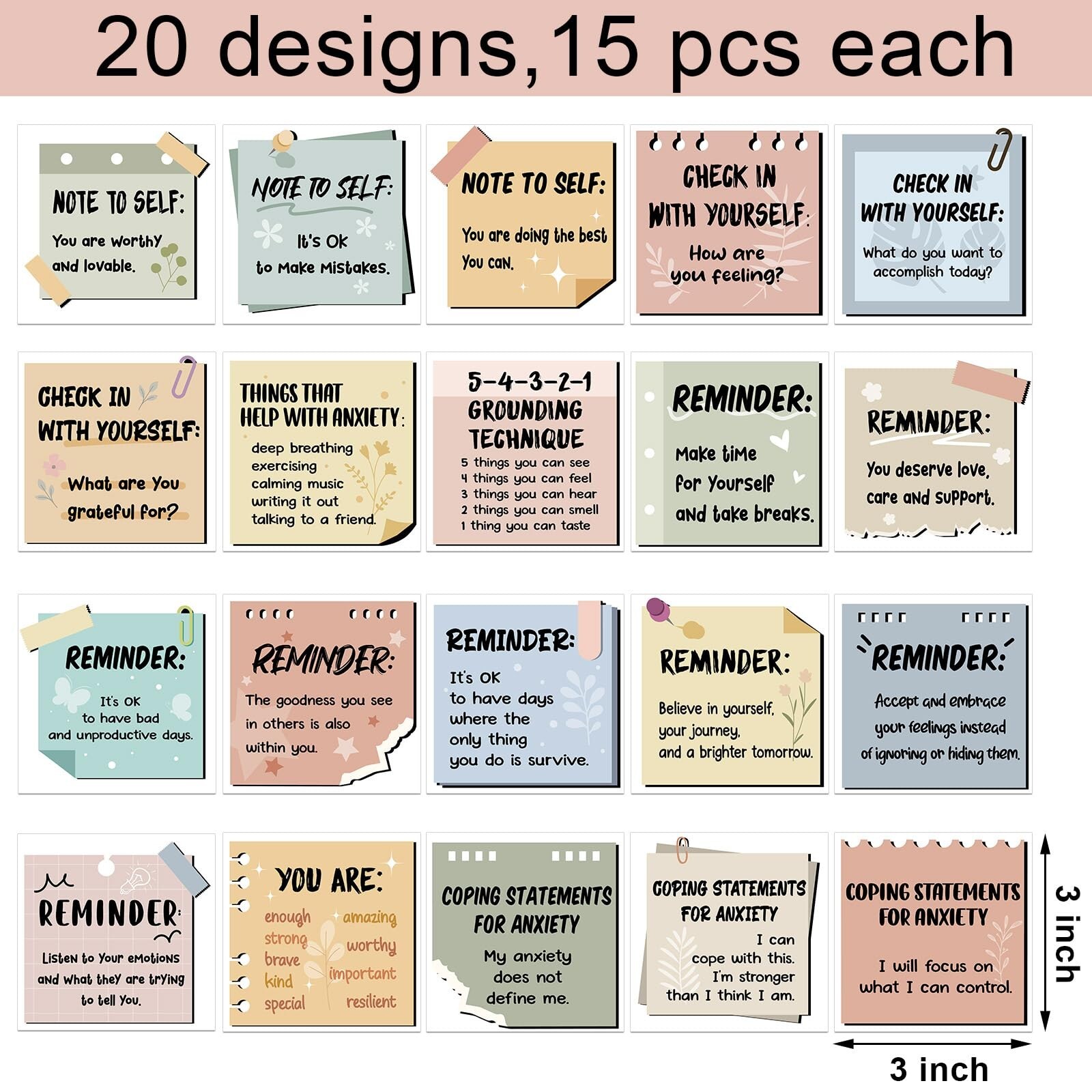 300 Pcs Mental Health Stickers Reminder Decals Laptop Water Bottle Positive W…