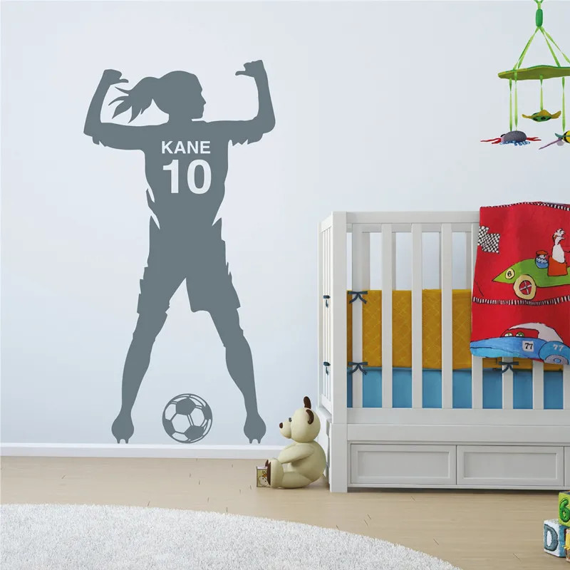 Girls Football Player Personalizable Name Wall Sticker Athletic Sports Girl Room