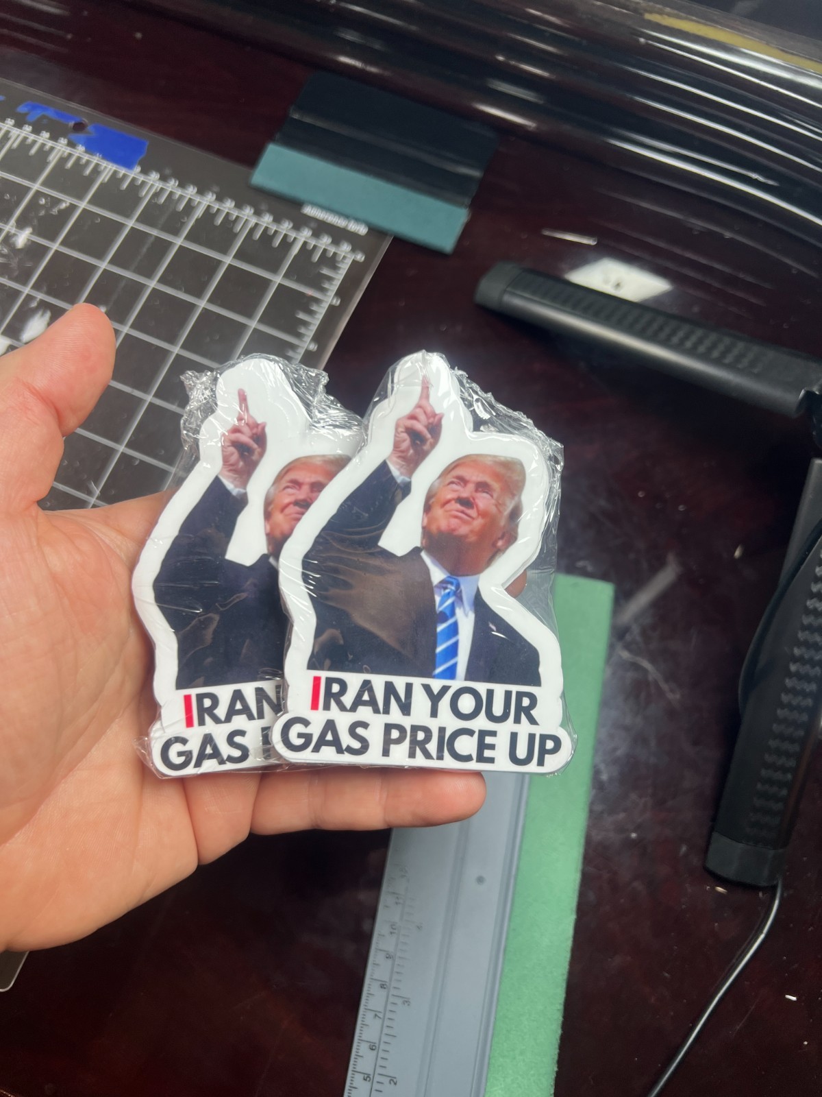 100 Trump Stickers "IRAN YOUR GAS PRICE UP" Gas Pump Waterproof Vinyl NEW 1.5"