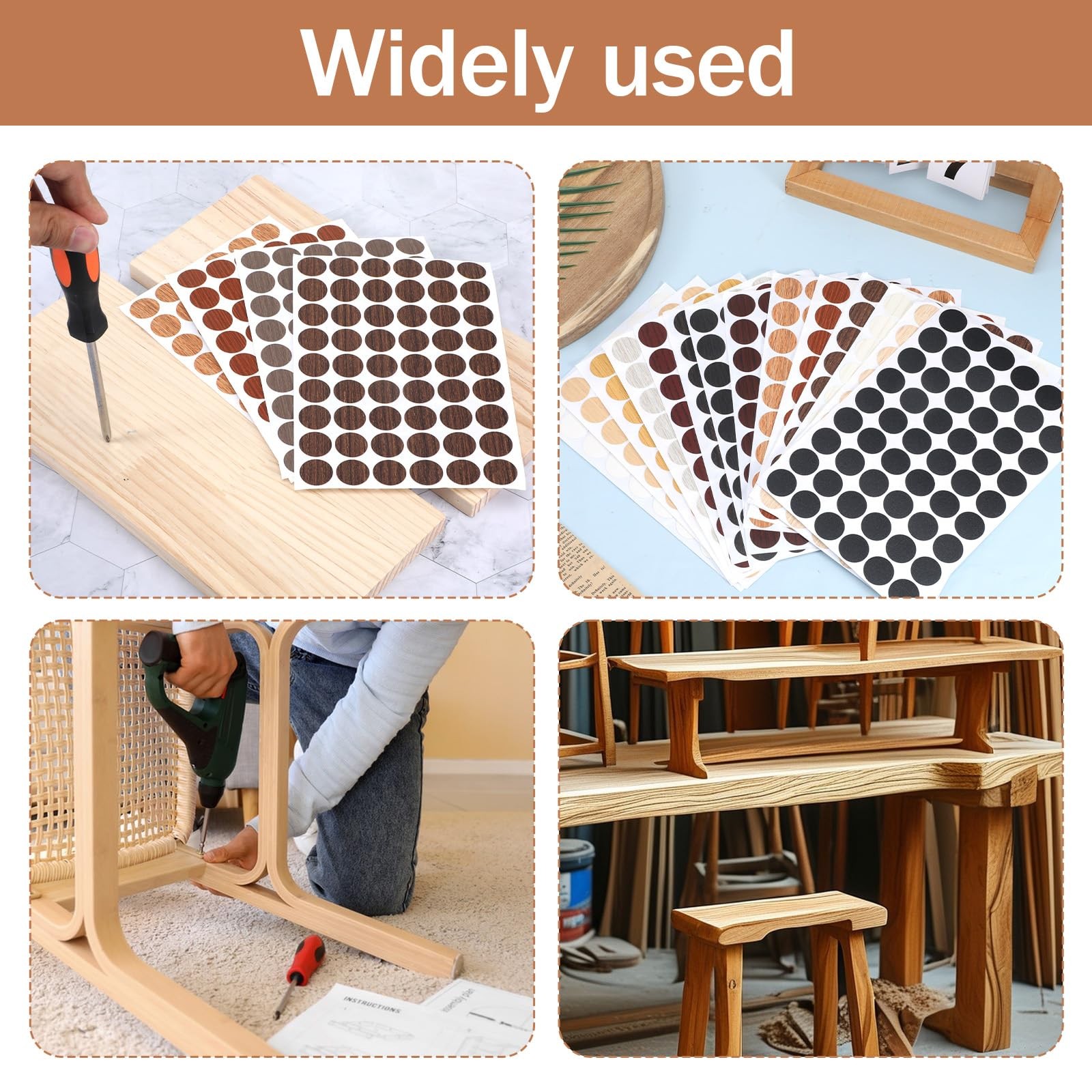 864 Pcs Wood Stickers for Furniture Adhesive 21mm (0.83 inches), Basic Color