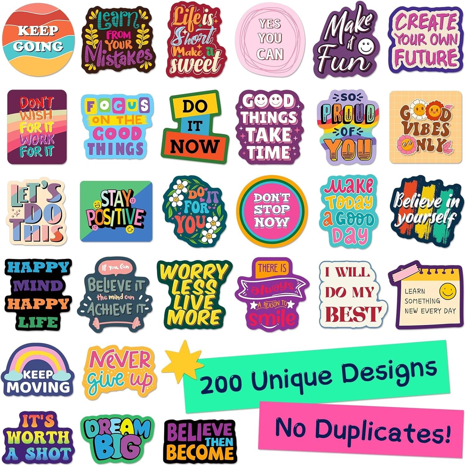200PCS Motivational Stickers Inspirational Affirmation Vinyl Decals