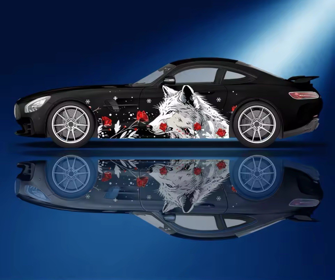 Red Rose Wolf Car Vinyl; Comes With Both Sides; Cool Car Decals 2 PCS
