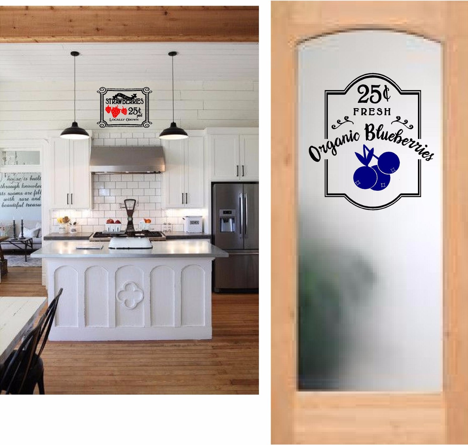 Fresh organic Strawberries and blueberry vinyl wall decals art Country Kitchens