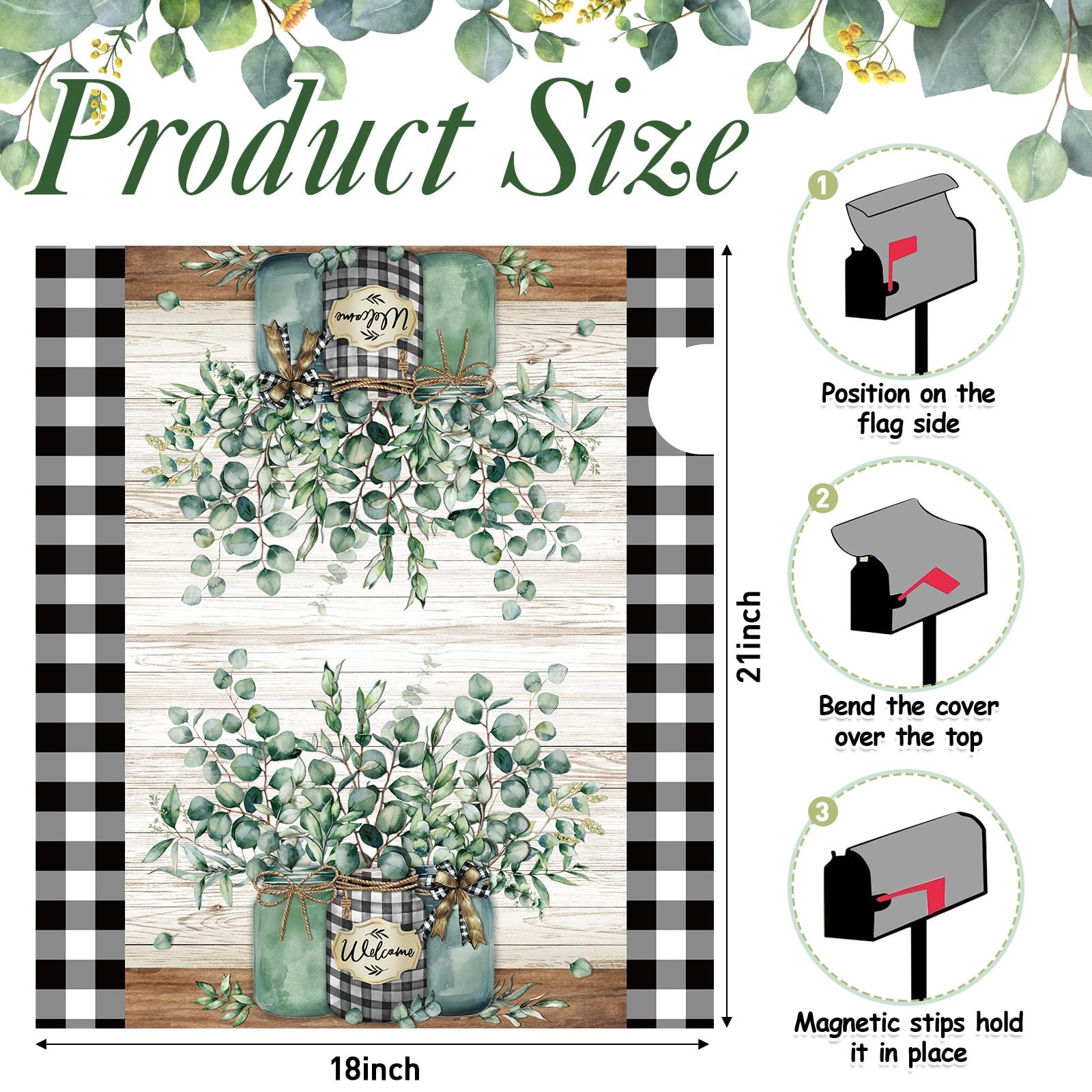 Tiamon Summer Eucalyptus Jar Mailbox Covers Magnetic As Shown in the Figure
