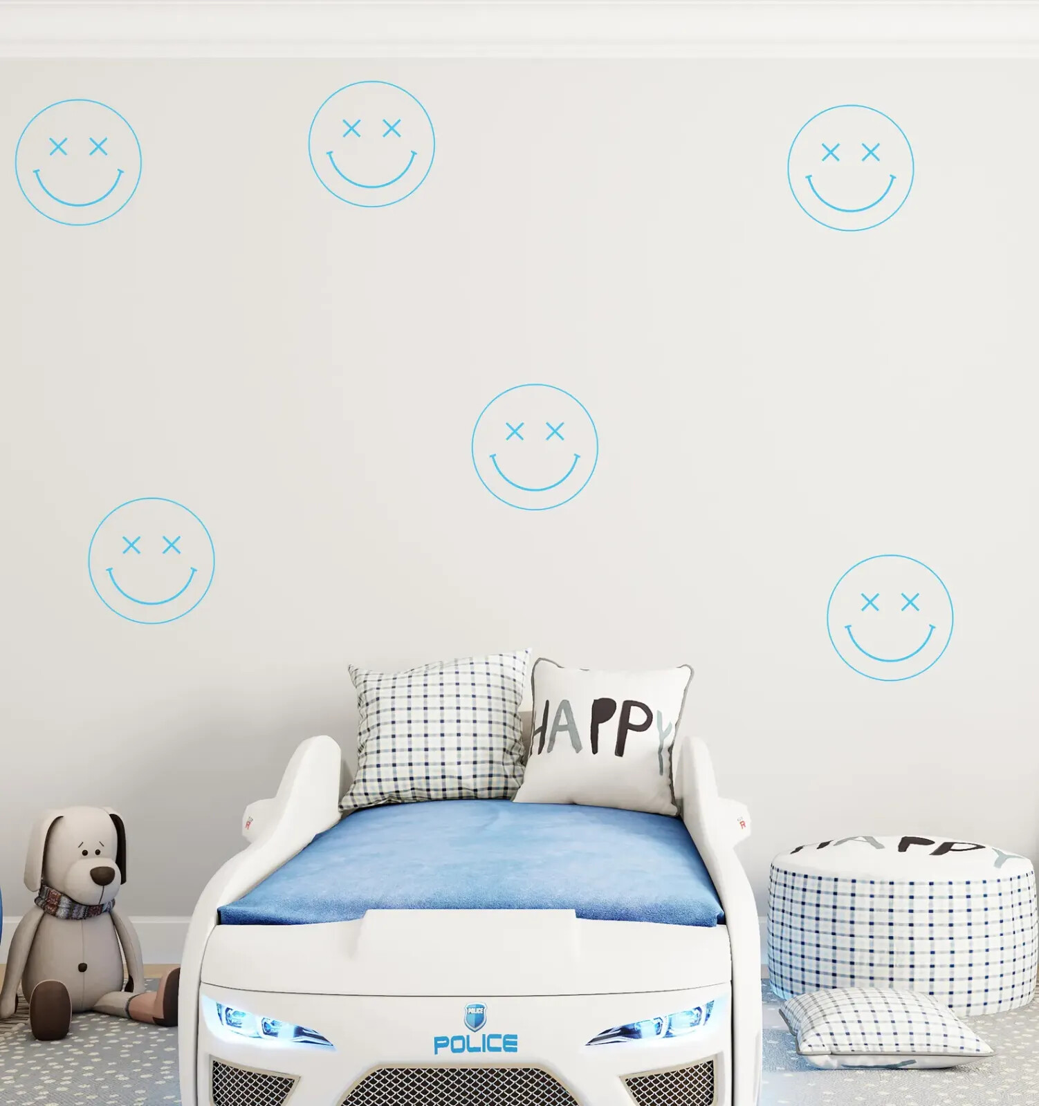 Set of 6 Smiley Face Wall Decals with X-Eyes – in 10×10 or 22×22 Inches n085