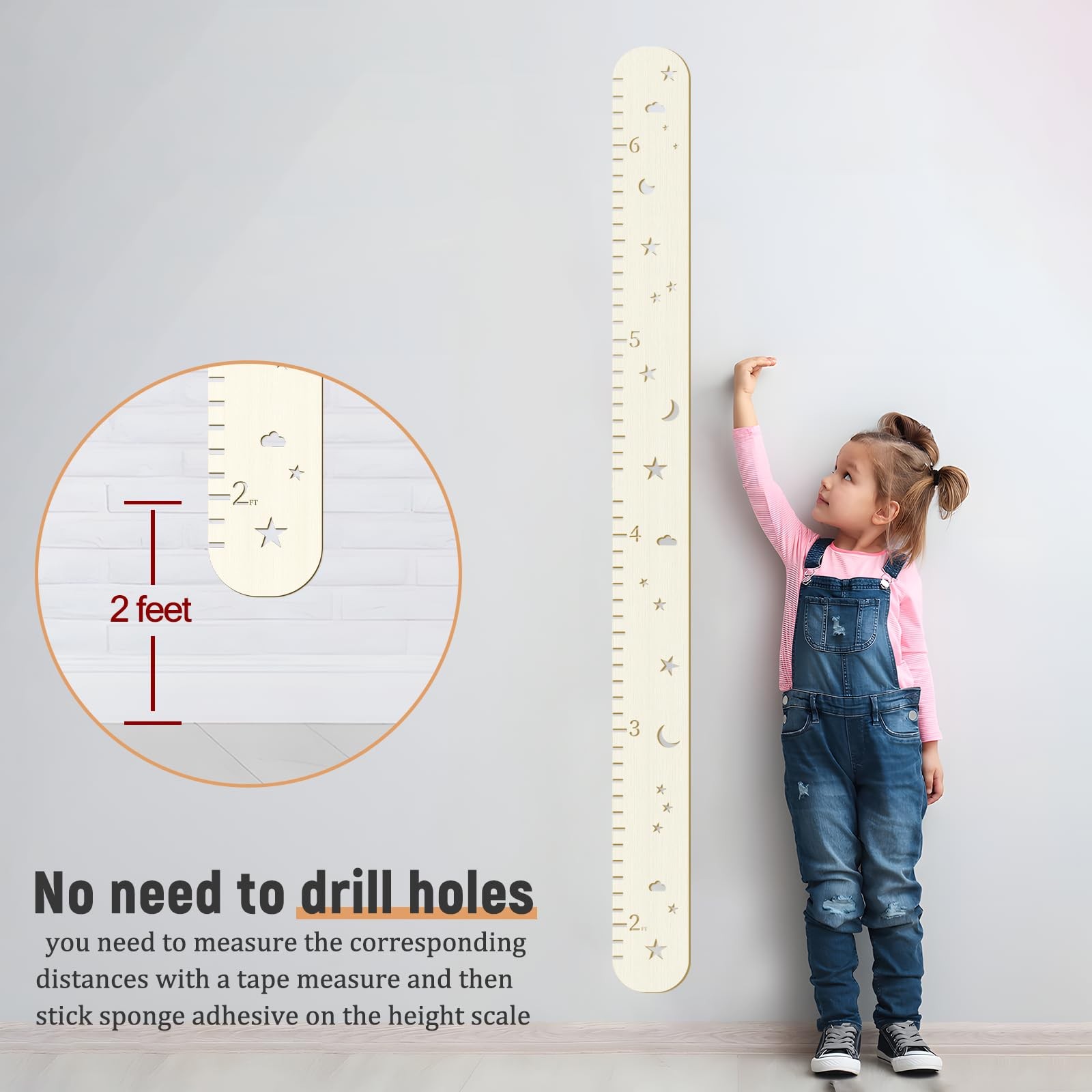 Wooden Growth Chart for Kids,Height 10 inches x 3.9 inches, Wood color