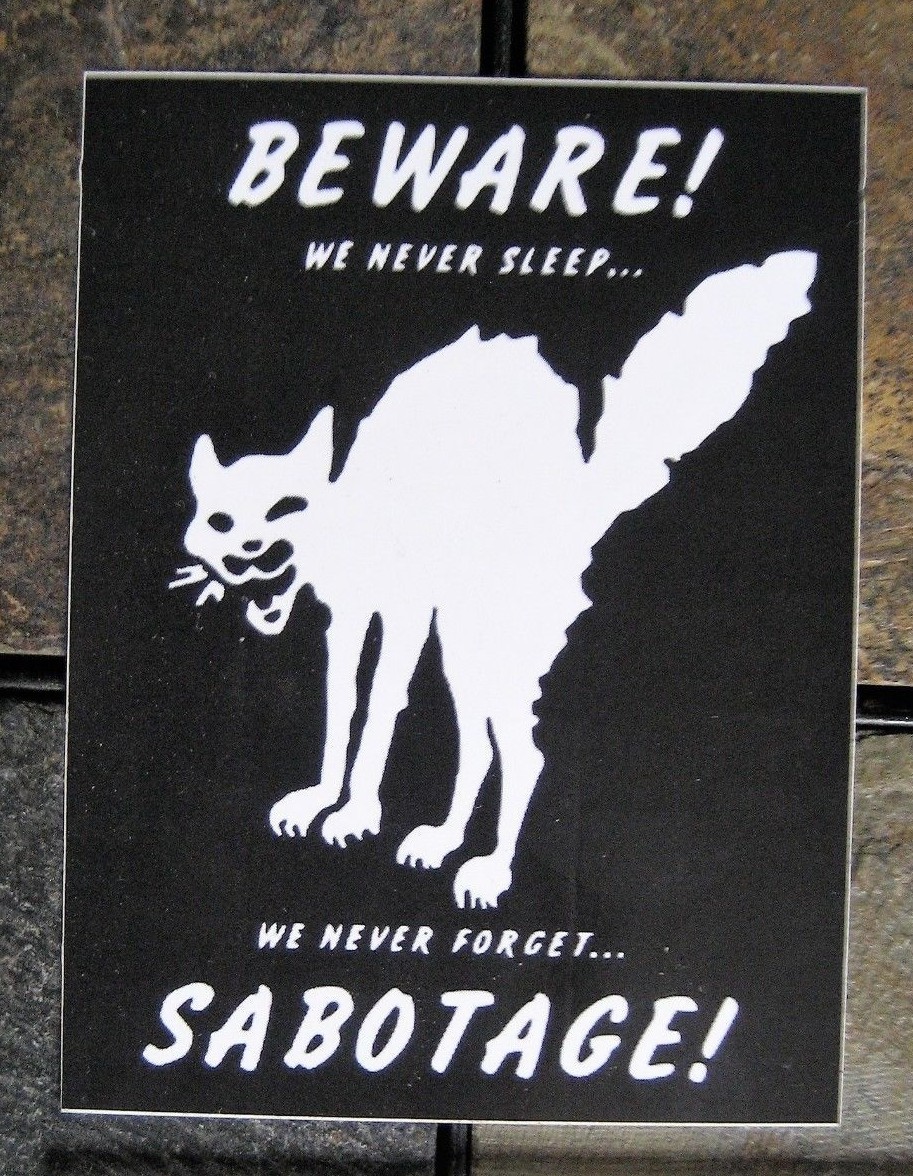 4×3" Class War Sabotage Cat VINYL Sticker Human Liberation Anarchy Bumper Decal