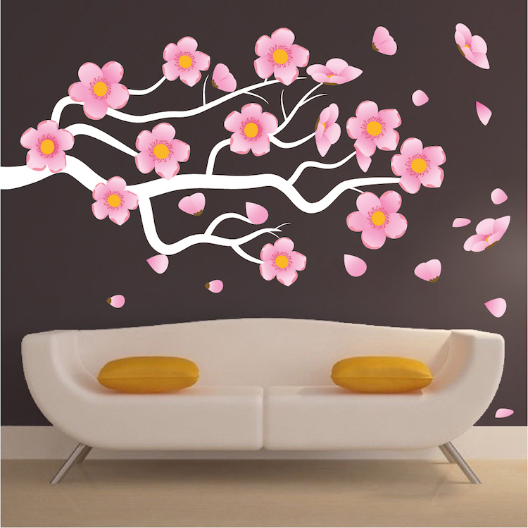 Flower Branch Wall Mural Decal Floral Vinyl Customizable Outdoor Art, c26