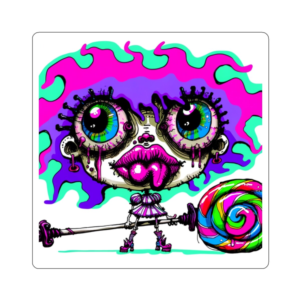 Sticker Creepy Cute Girl Lollipop Sword Ink Art 2×2 3×3 4×4 6×6