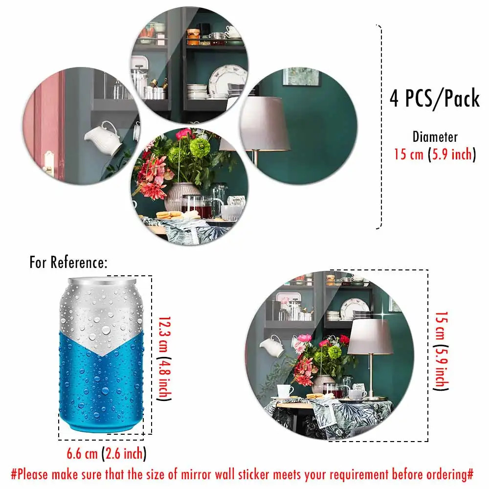 Round Acrylic Mirror Wall Stickers Self Adhesive Small Circle Dots Room Decor