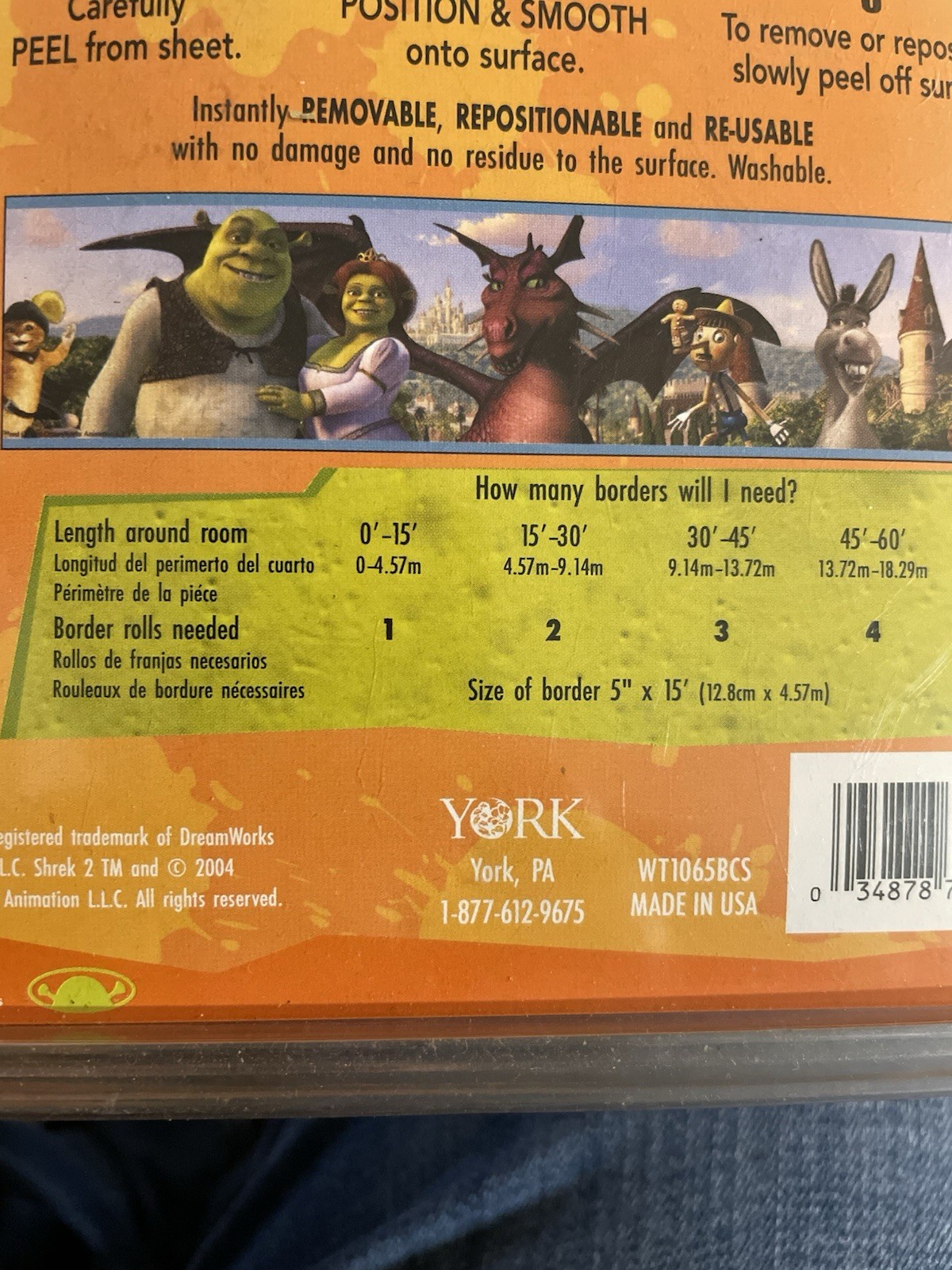 Shrek Peel and Stick Border Stickers for Kids Rooms New In Box