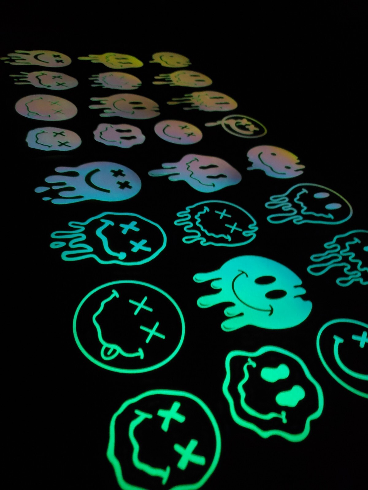 Glow In The Dark Vinyl Decal Smiley Face Drip Effect Lit Studio Decor Full Sheet
