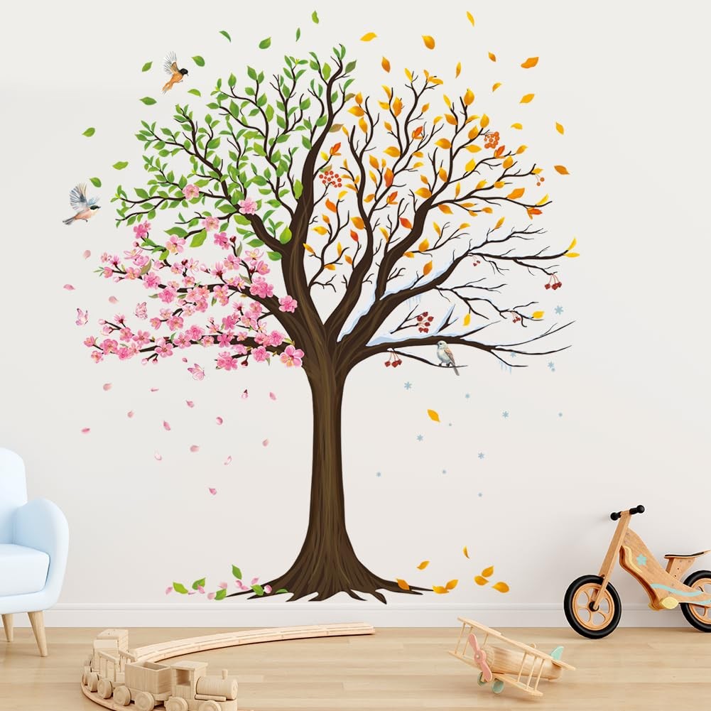 Tree Wall Decal Colorful Leaves Vinyl Peel Stick Large