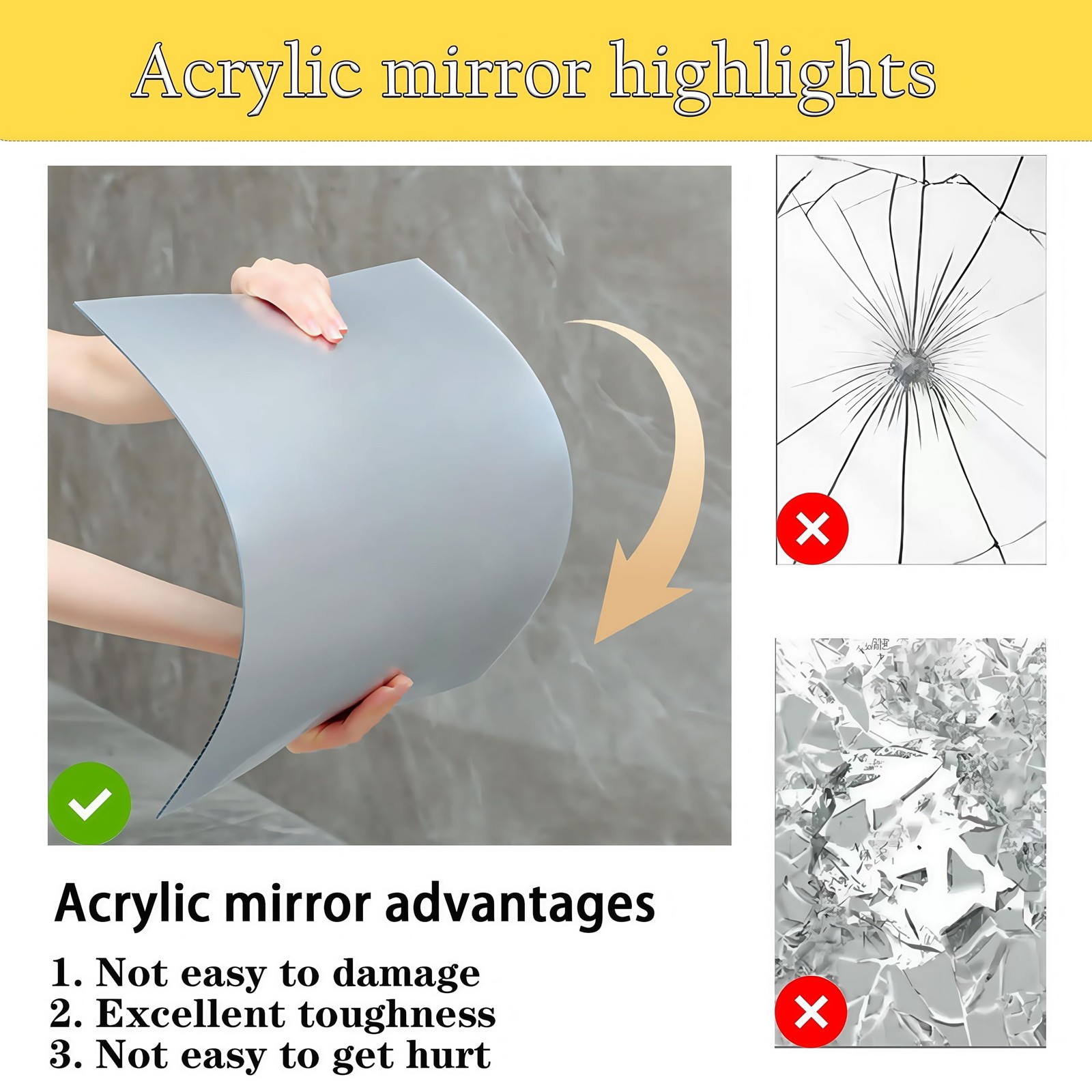16-Piece (6.3 inches * 7.09 inches) Hexagonal Removable Acrylic Mirror Wall S…