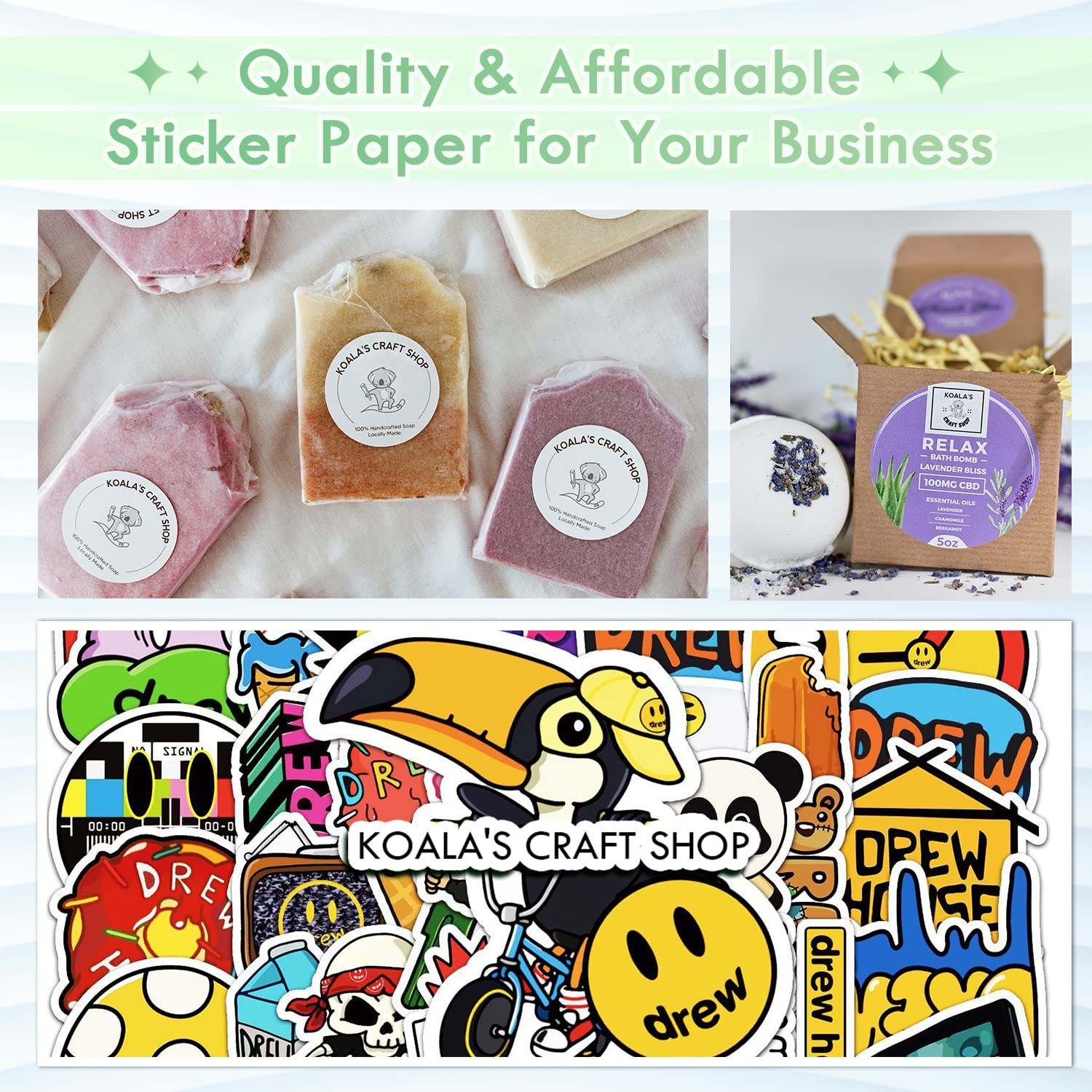 Koala Printable Vinyl Sticker Paper for Inkjet Printer – 100 Sheets Sticker P…