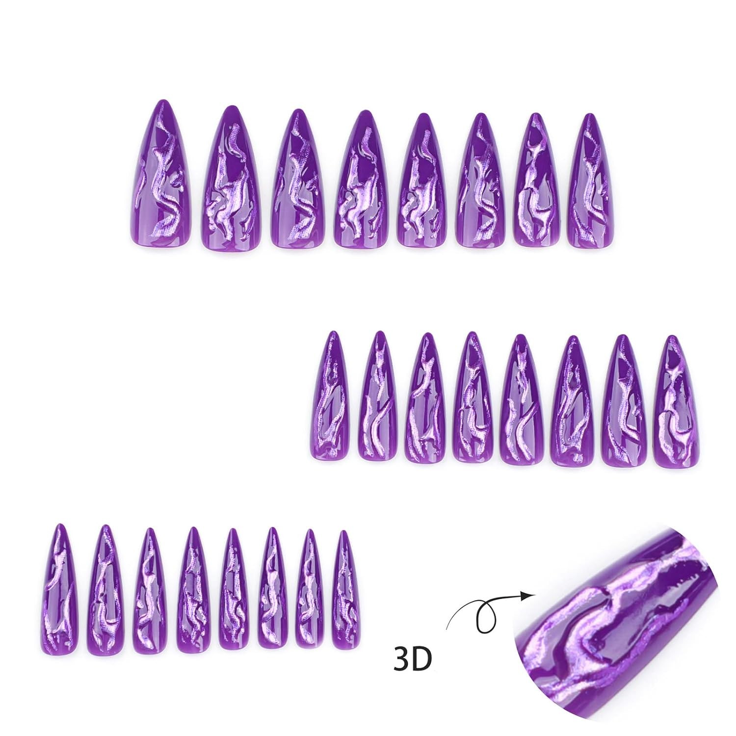 24 PCS Devil's Claws Press On Nails,3D Curve Line Acrylic False Nails, Long Stil