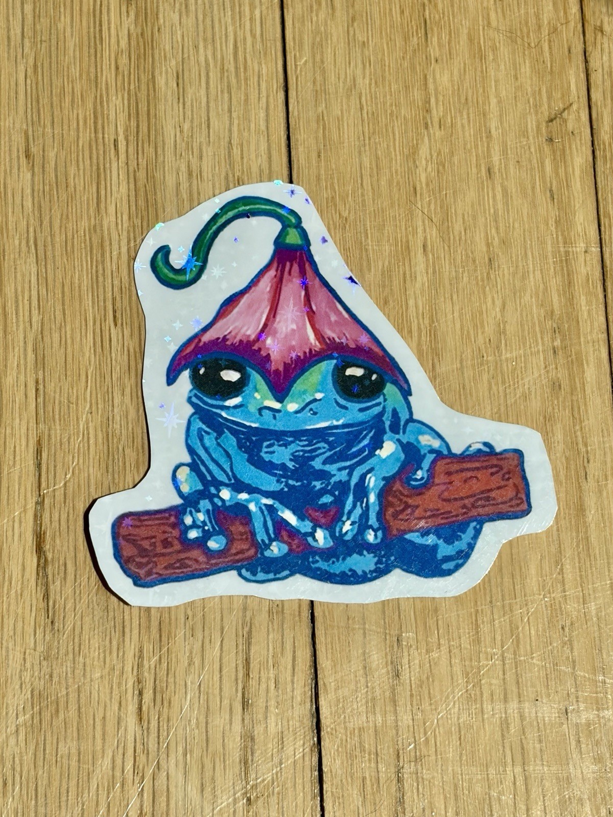 Tree Frog with Flower Hat Waterproof Sticker: Aesthetic Vinyl Decal