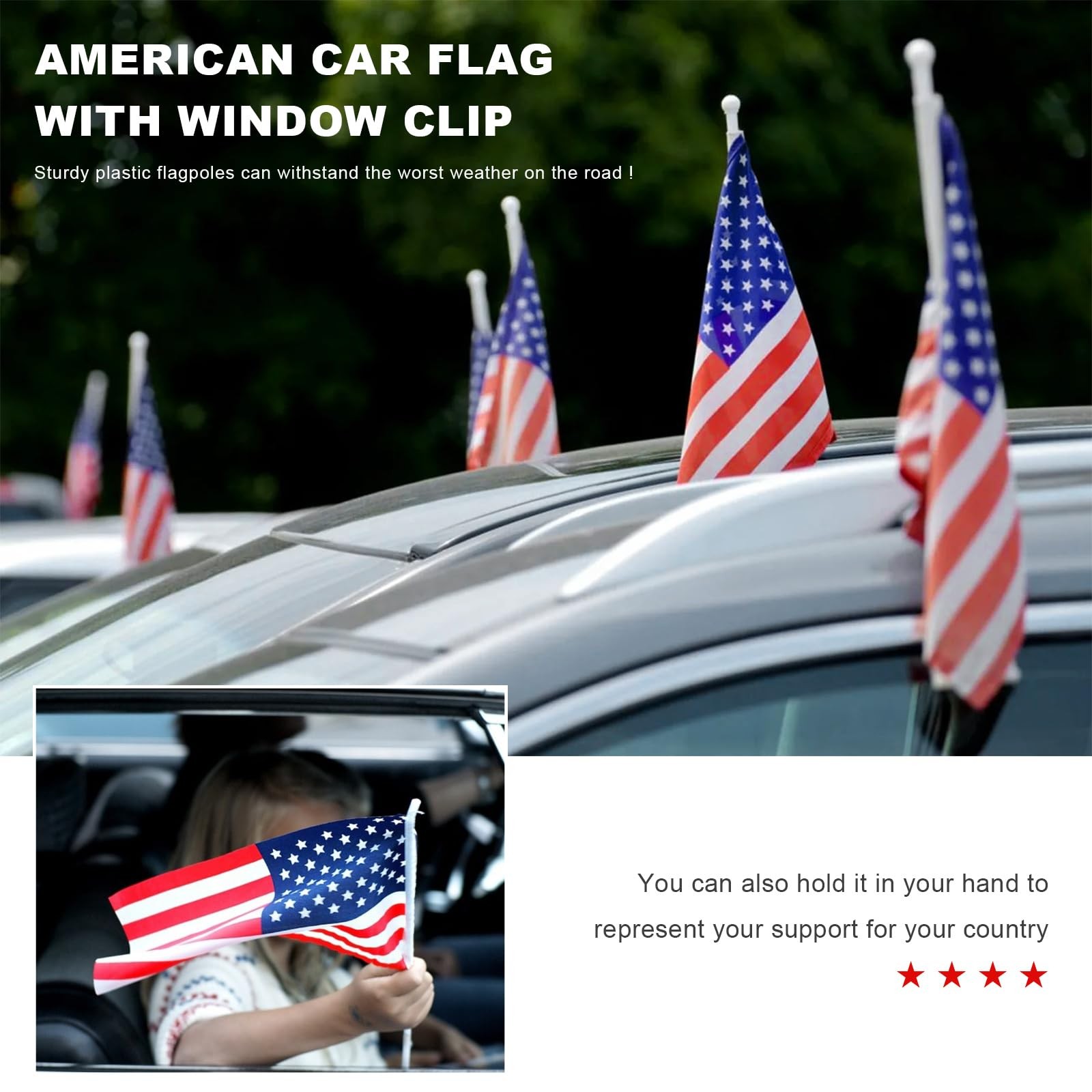 2 Pack 17×12 Inch American Car Flags with Window Clip Vehicle Window Mount Flag