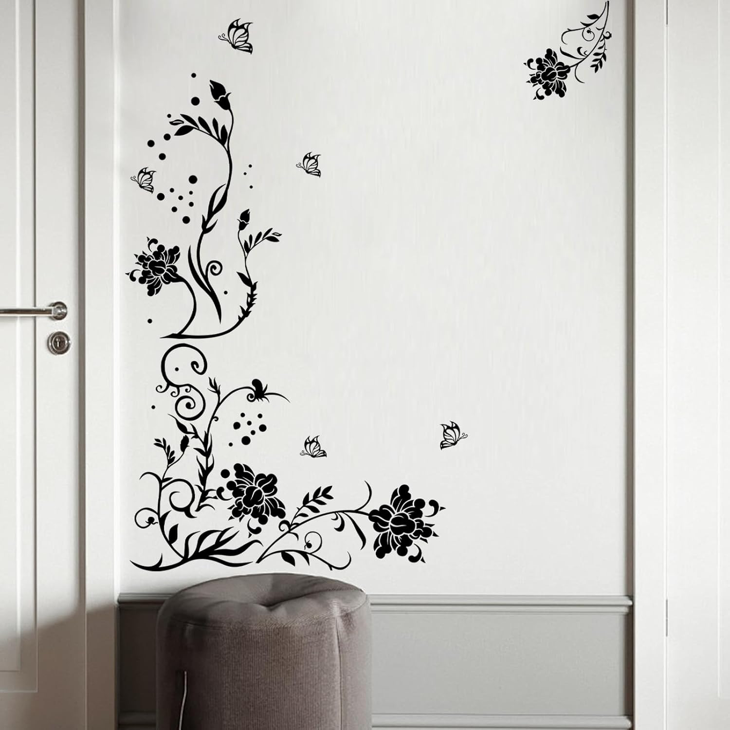 Flowers & Butterflies Wall Decals – DIY Black & Floral Wall Stickers for Bedroom