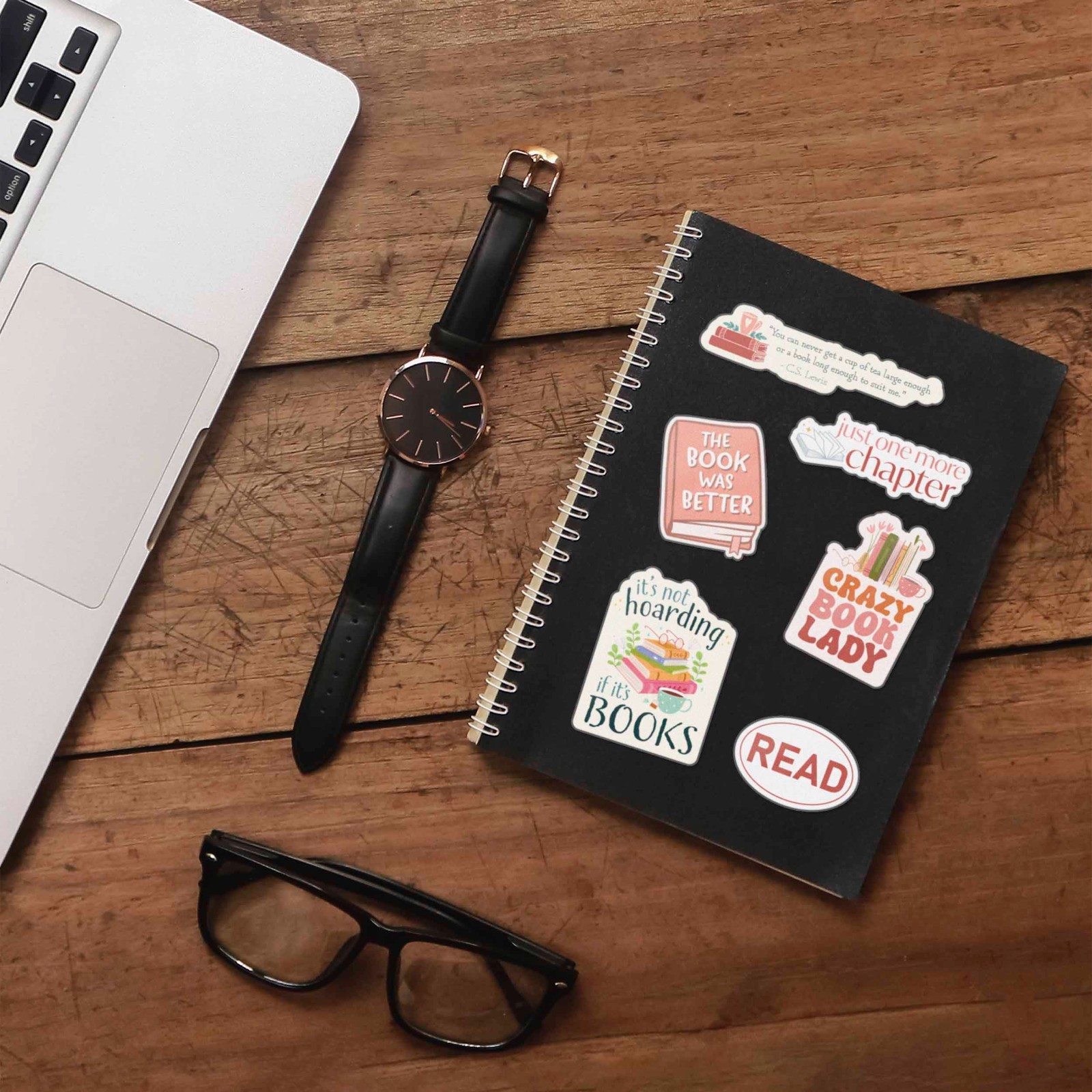 Book Sticker Sheet – Set of 6 Mini Reading Decals for Laptop & Water Bottle