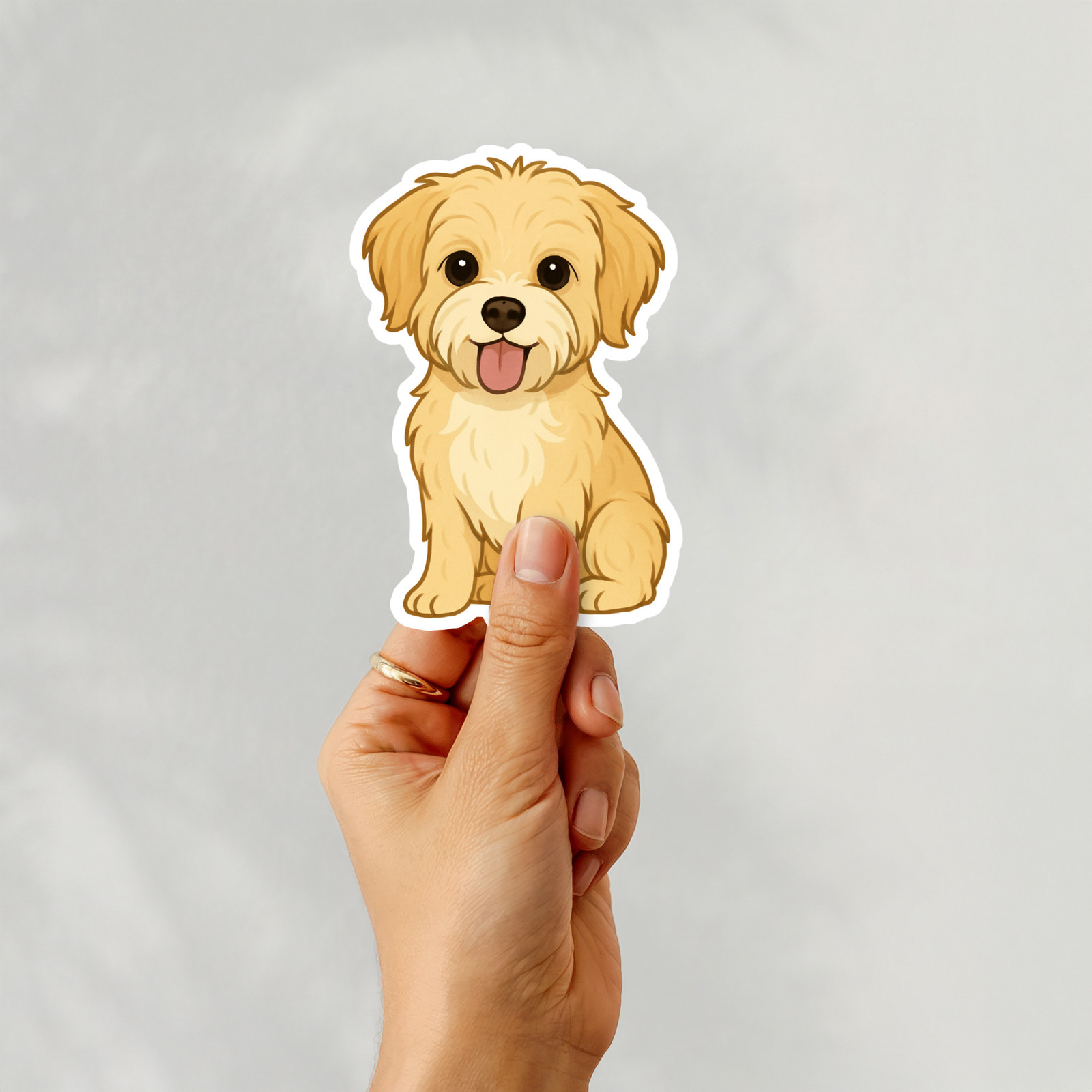 Personalized Morkie Dog Sticker Magnet Bookmark – Gold and White