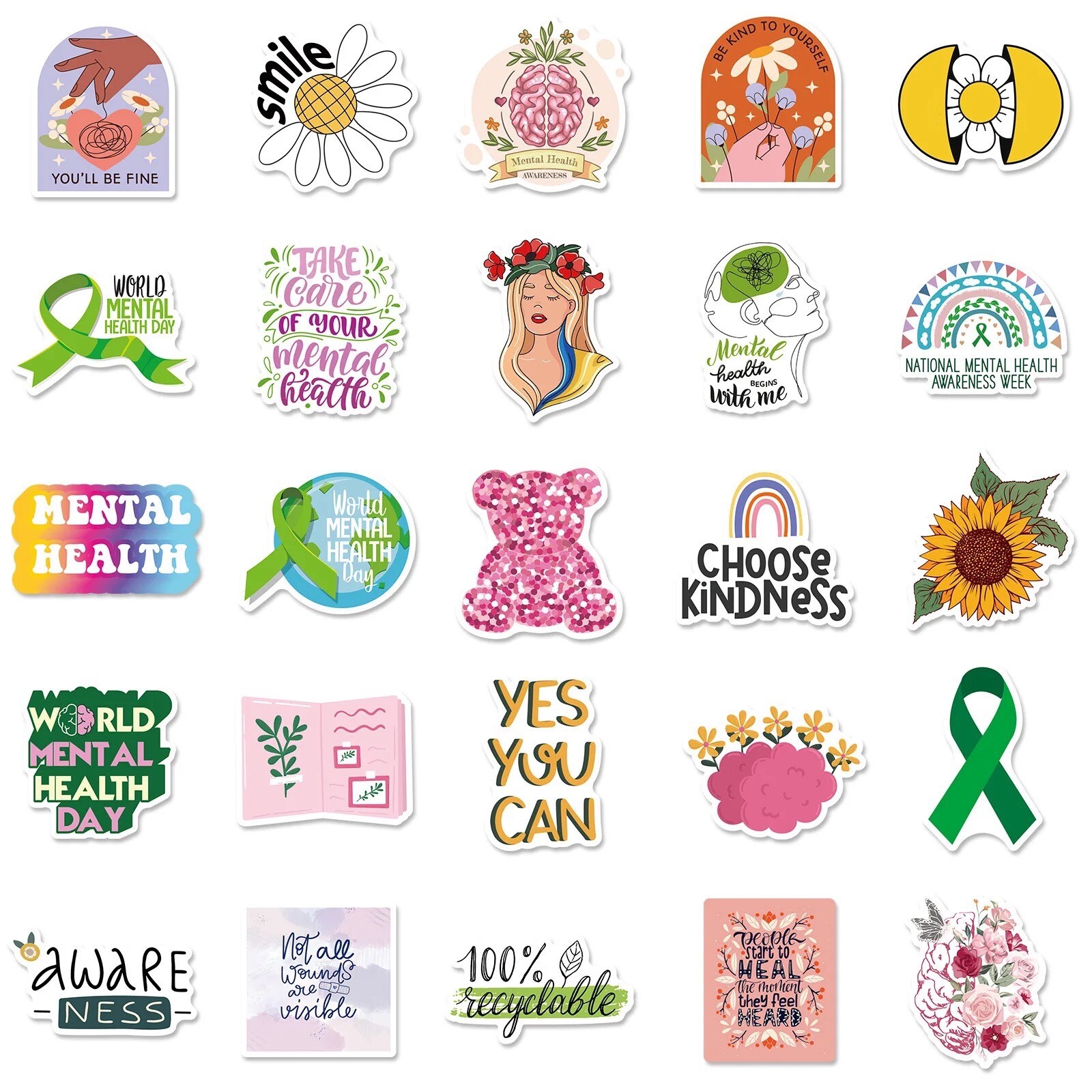 50 PCS World Mental Health Day Stickers Decals Hydro Truck Yeti Free Shipping