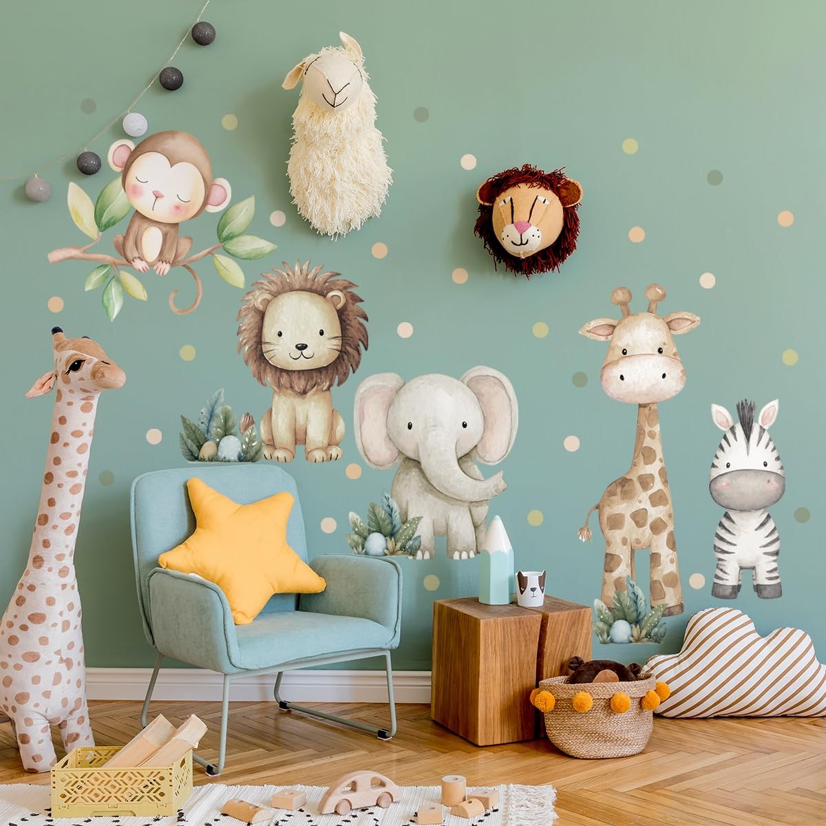 Safari Animals Nursery Wall Decal, Peel and Stick Nursery Mural Jungle Animal…