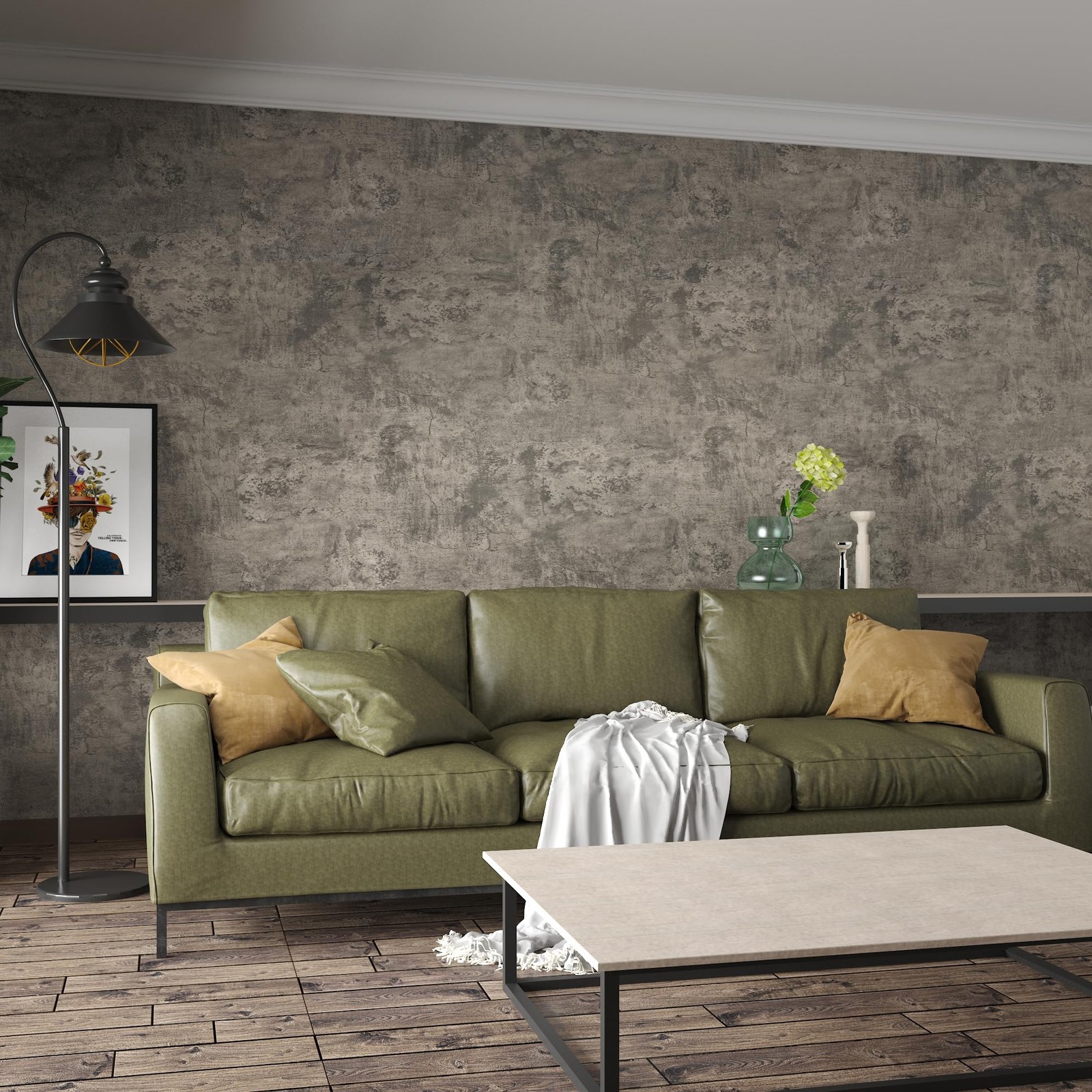 16"×591" Light Brown Grey Concrete Wallpaper Peel and Stick 3D Industrial Cem…