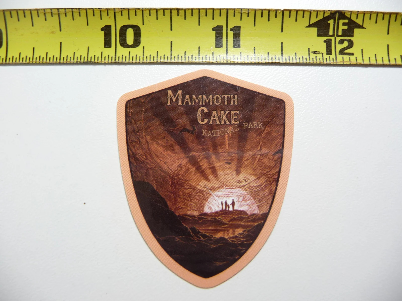 MAMMOTH CAKE NATIONAL PARK SMALL STICKER DECAL FUNNY JOKE TYPO SPELLING GLOSSY