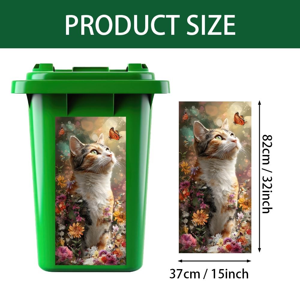 Wdesyadms Trash Can Stickers 15 x 32 Inch Stick Cat Butterfly Decal